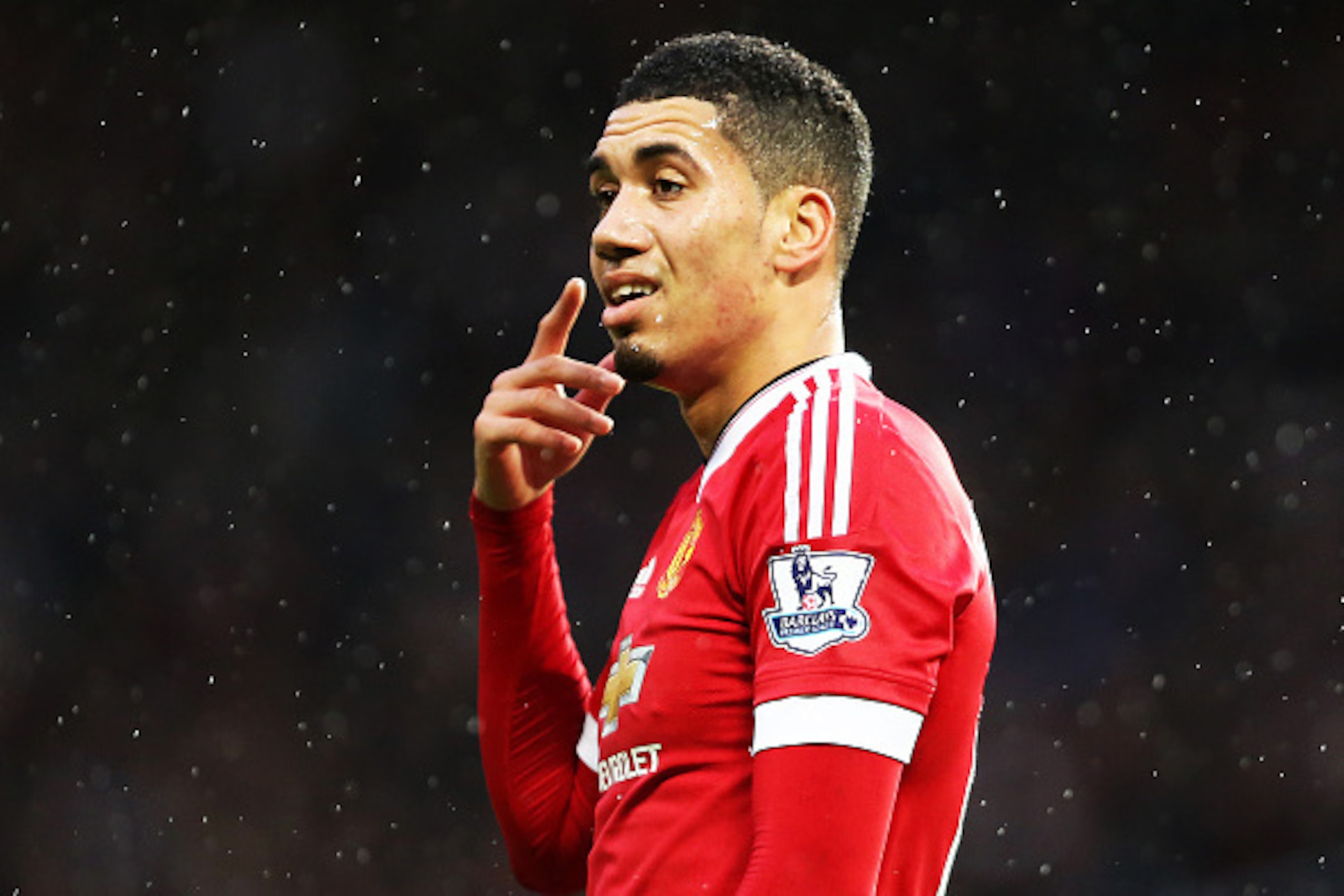 MANCHESTER, ENGLAND - JANUARY 02: Chris Smalling of Manchester United during the Barclays Premier League match between Manchester United and Swansea City at Old Trafford on January 2, 2016 in Manchester, England.  (Photo by James Baylis - AMA/Getty Images