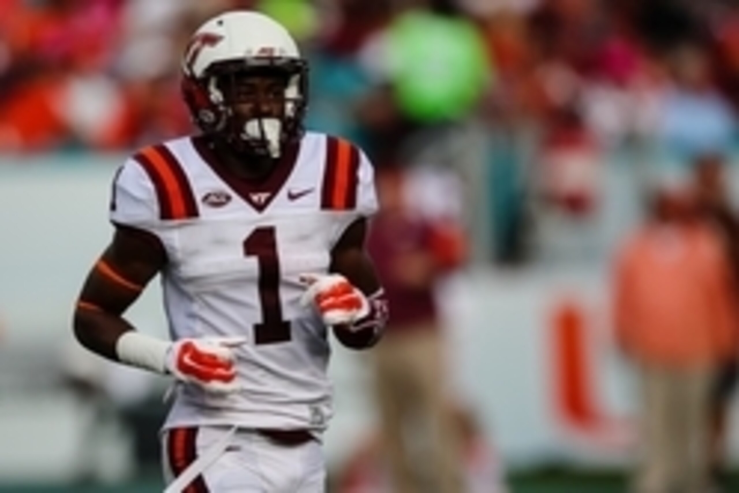 Oct 17, 2015; Miami Gardens, FL, USA; Virginia Tech Hokies wide receiver Isaiah Ford (1) during the first half against the Miami Hurricanes at Sun Life Stadium. Miami won 30-20. Mandatory Credit: Steve Mitchell-USA TODAY Sports
