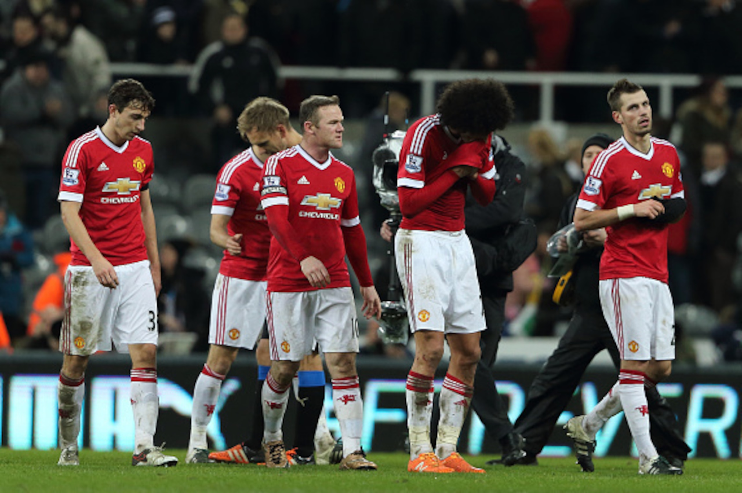 NEWCASTLE UPON TYNE, ENGLAND - JANUARY 12:  A dejected Marouane Fellaini of Manchester United on the final whistle of the 3-3 draw after the Barclays Premier League match between Newcastle United and Manchester United at at St James' Park on December 19, 