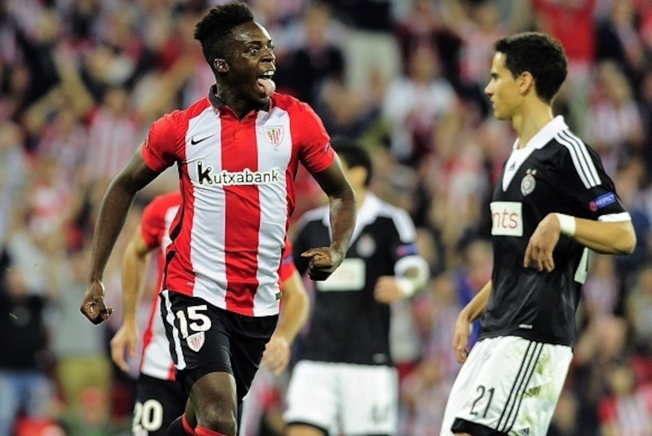 Athletic Bilbao's forward Inaki Williams Arthuer (L) celebrates after scoring during the UEFA Europa League group L football match Athletic Club Bilbao vs FK Partizan at the San Mames stadium in Bilbao on November 5, 2015. AFP PHOTO/ ANDER GILLENEA Athletic Bilbao's forward Inaki Williams Arthuer (L) celebrates after scoring during the UEFA Europa League group L football match Athletic Club Bilbao vs FK Partizan at the San Mames stadium in Bilbao on November 5, 2015. AFP PHOTO/ ANDER GILLENEA