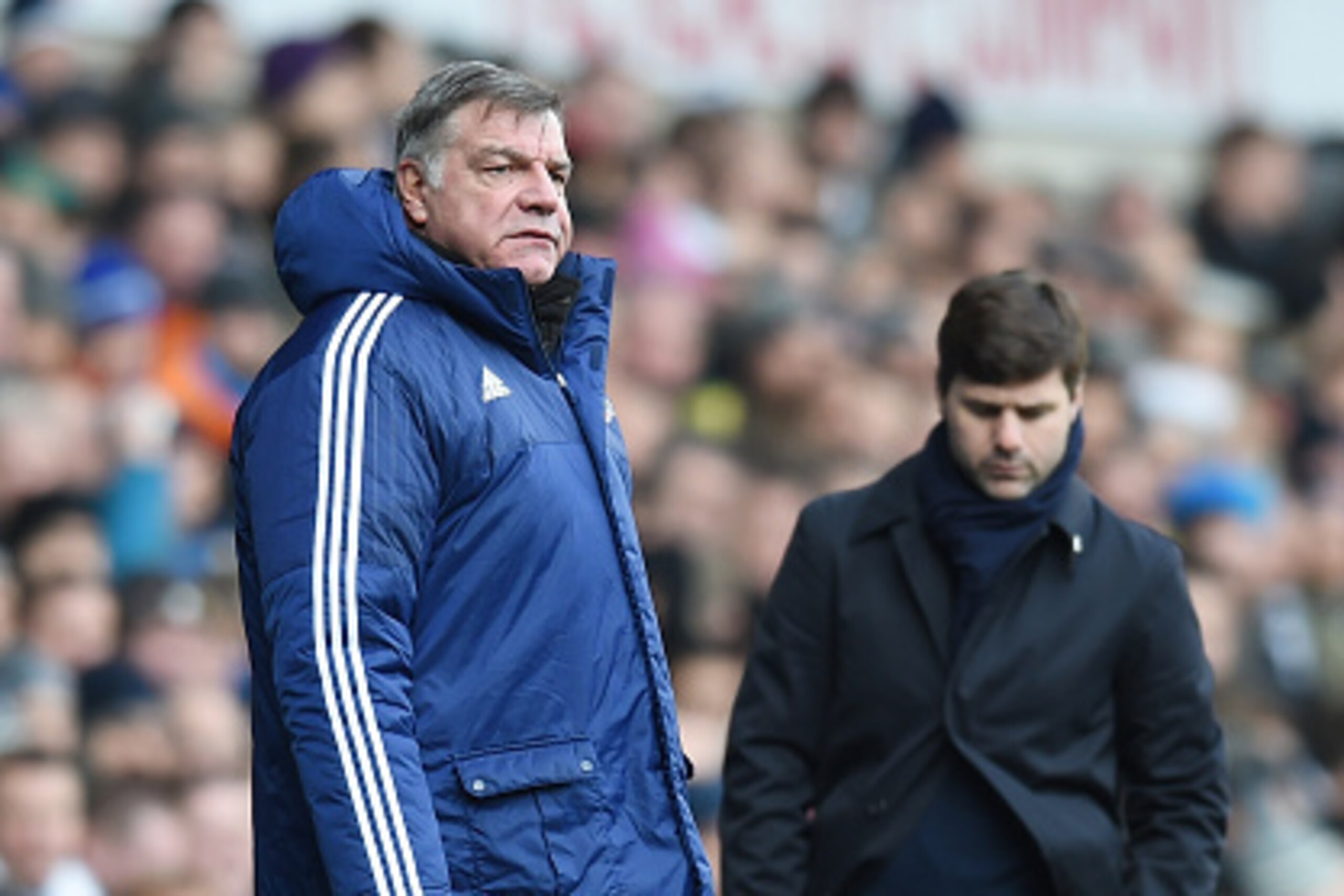 LONDON, ENGLAND - JANUARY 16: Sam Allardyce, manager of Sunderland and Mauricio Pochettino Manager of Tottenham Hotspur look on during the Barclays Premier League match between Tottenham Hotspur and Sunderland at White Hart Lane on January 16, 2016 in Lon LONDON, ENGLAND - JANUARY 16: Sam Allardyce, manager of Sunderland and Mauricio Pochettino Manager of Tottenham Hotspur look on during the Barclays Premier League match between Tottenham Hotspur and Sunderland at White Hart Lane on January 16, 2016 in Lon
