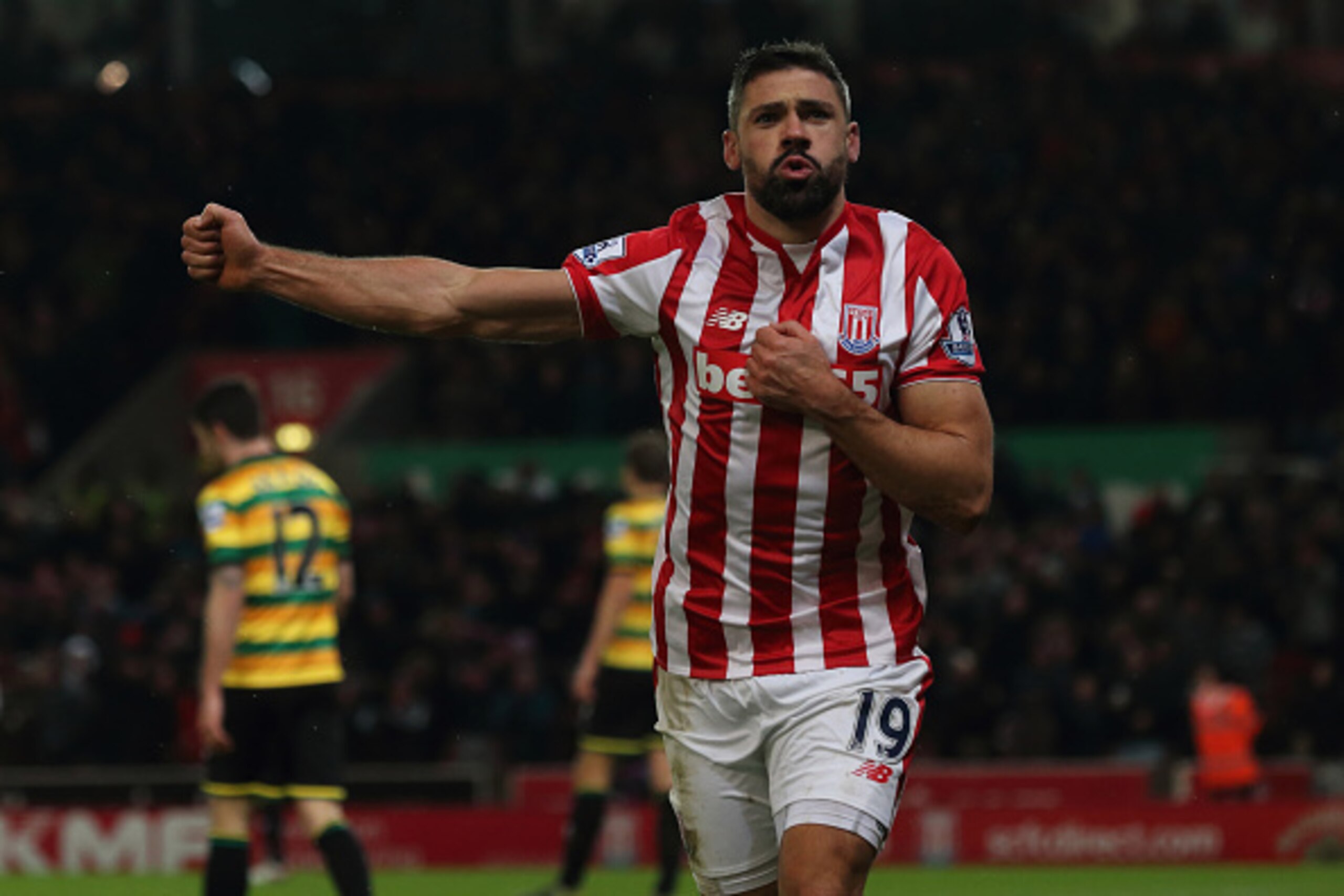STOKE-ON-TRENT, ENGLAND - JANUARY 13:  Jonathan Walters of Stoke City celebrates after scoring a goal to make it 1-0 during the Barclays Premier League match between Stoke City and Norwich City at the Britannia Stadium on January 13, 2016 in Stoke-on-Tren