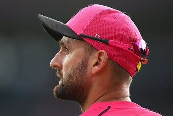 SYDNEY, AUSTRALIA - JANUARY 16: Nathan Lyon of the Sixers looks on during the Big Bash League match between the Sydney Sixers and the Sydney Thunder at Sydney Cricket Ground on January 16, 2016 in Sydney, Australia.  (Photo by Cameron Spencer/Getty Images