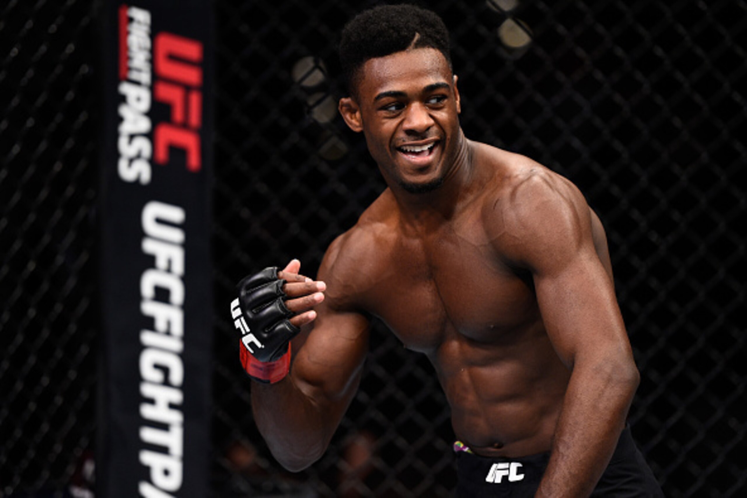 LAS VEGAS, NEVADA - DECEMBER 10:  Aljamain Sterling celebrates his win over Johnny Eduardo in their bantamweight bout during the UFC Fight Night event at The Chelsea at the Cosmopolitan of Las Vegas on December 10, 2015 in Las Vegas, Nevada.  (Photo by Je