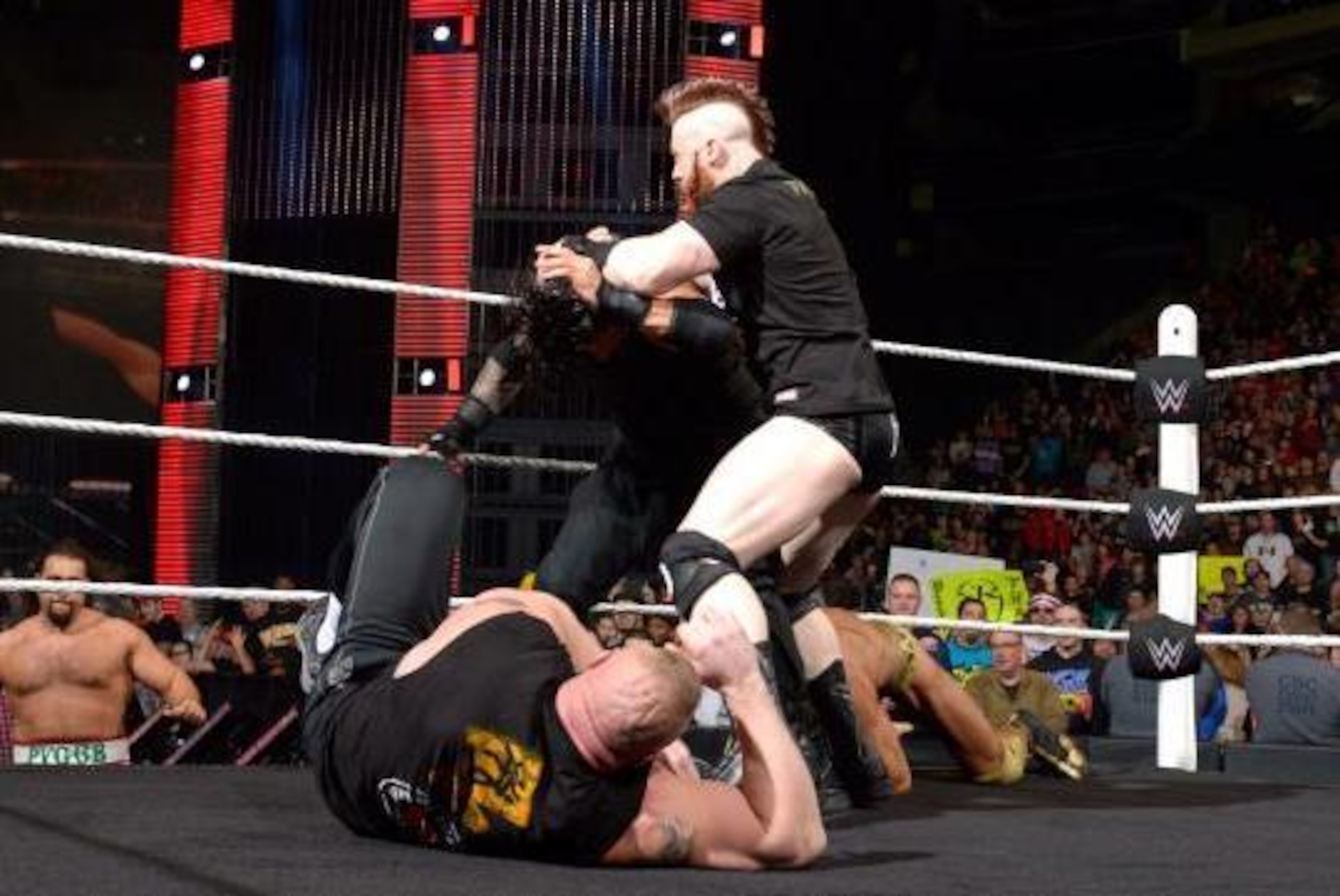 Sheamus leads The League of Nations into the Brock Lesnar-Roman Reigns brawl.