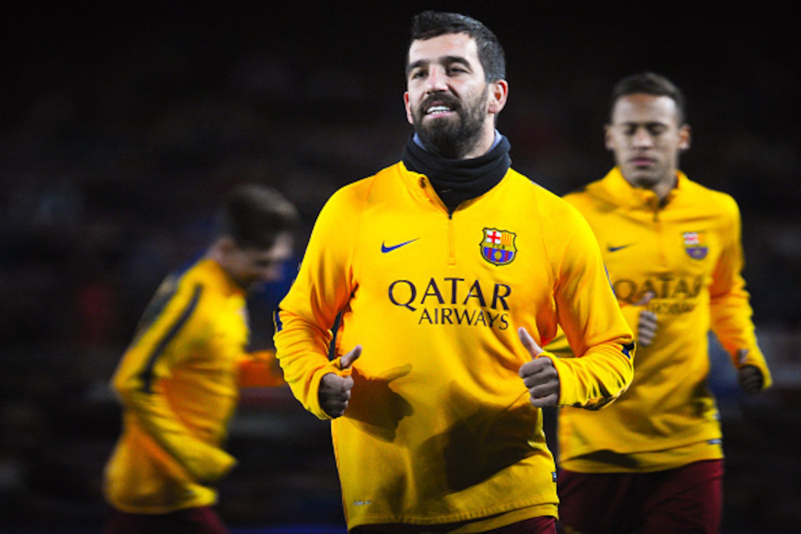 BARCELONA, SPAIN - JANUARY 06:  Arda Turan of FC Barcelona in action during the warm up prior to the Copa del Rey Round of 16 first leg match between FC Barcelona and RCD Espanyol at Camp Nou on January 6, 2016 in Barcelona, Spain.  (Photo by David Ramos/