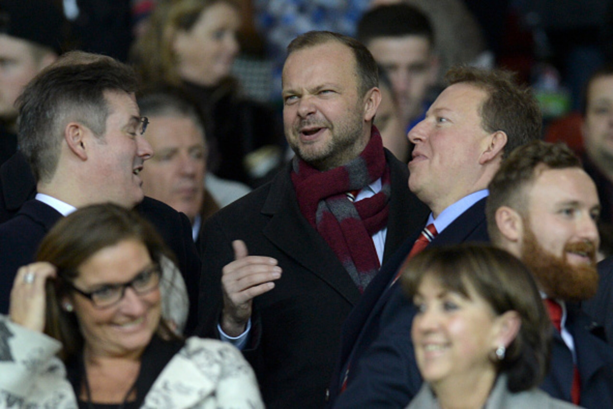 Manchester United's executive vice-chairman Ed Woodward (C) attends the English FA Cup third-round football match between Manchester United and Sheffield United at Old Trafford in north west England on January 9, 2016. AFP PHOTO / OLI SCARFF
RESTRICTED Manchester United's executive vice-chairman Ed Woodward (C) attends the English FA Cup third-round football match between Manchester United and Sheffield United at Old Trafford in north west England on January 9, 2016. AFP PHOTO / OLI SCARFF
RESTRICTED