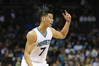 CHARLOTTE, NC - JANUARY 13:  Jeremy Lin #7 of the Charlotte Hornets during their game at Time Warner Cable Arena on January 13, 2016 in Charlotte, North Carolina.  NOTE TO USER: User expressly acknowledges and agrees that, by downloading and or using this
