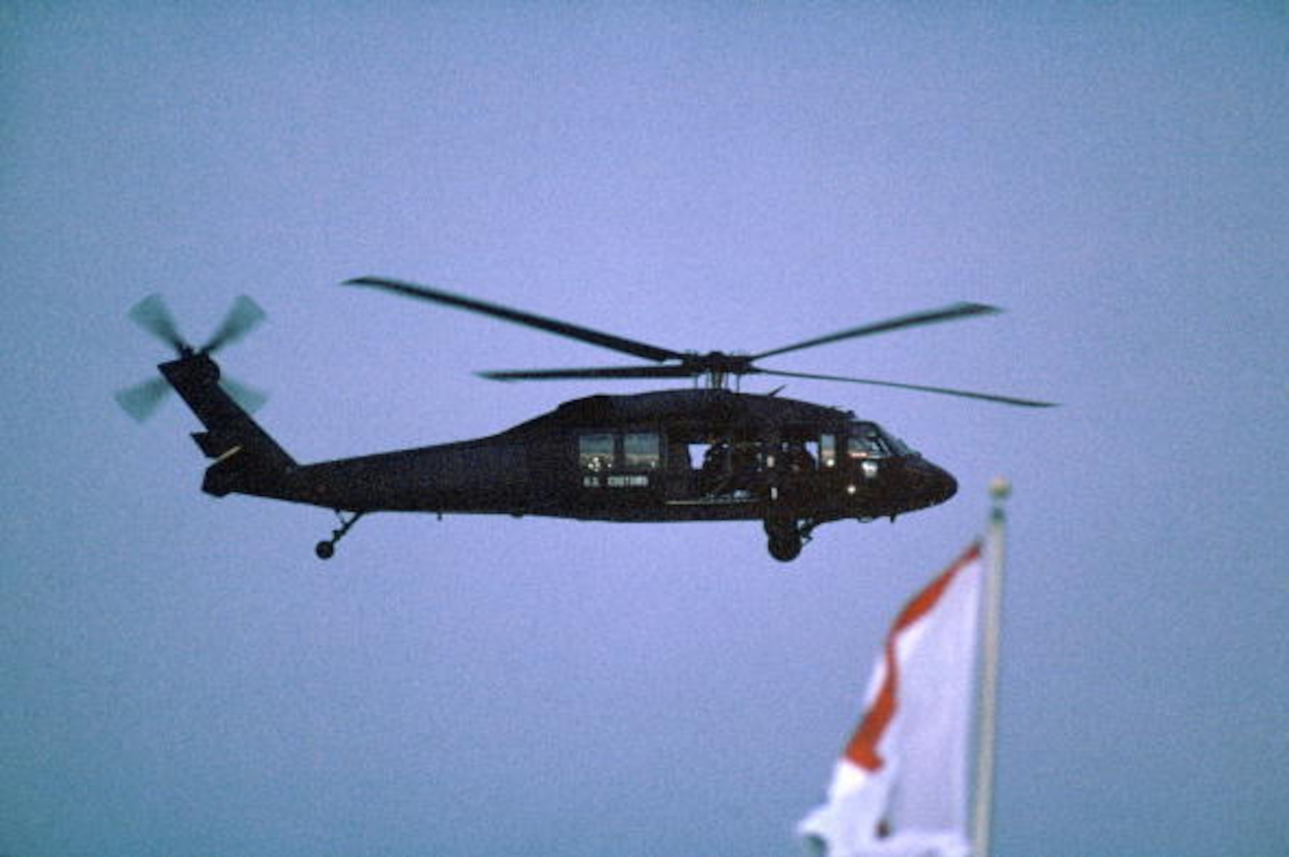 TAMPA, FL - JANUARY 27:  General view of a military helicopter patrolling the air space above Tampa Stadium looking for terrorist prior to Super Bowl XXV between the Buffalo Bills and the New York Giants at Tampa Stadium on January 27, 1991 in Tampa, Flor