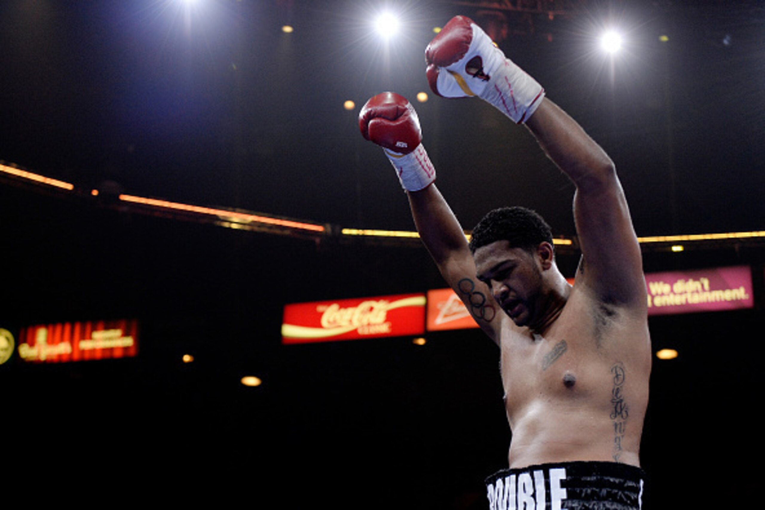LAS VEGAS, NV - MARCH 07:  Dominic Breazeale celebrates after defeating Victor Bisbal during a Premier Boxing Champions bout in the MGM Grand Garden Arena on March 7, 2015 in Las Vegas, Nevada.  (Photo by Harry How/Getty Images)