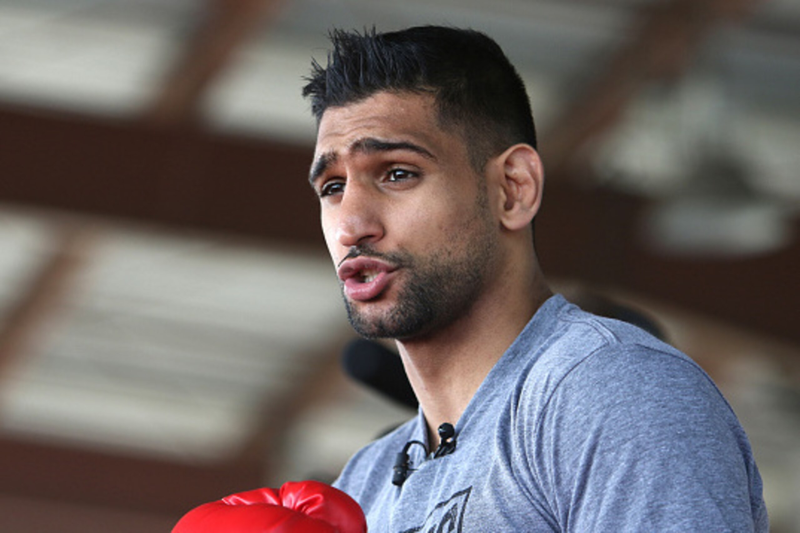 CANASTOTA, NY - JUNE 13: Boxing champion Amir Khan is seen during his boxing demo at the International Boxing Hall of Fame induction Weekend of Champions events on June 13, 2015 in Canastota, New York. (Photo by Alex Menendez/Getty Images)
