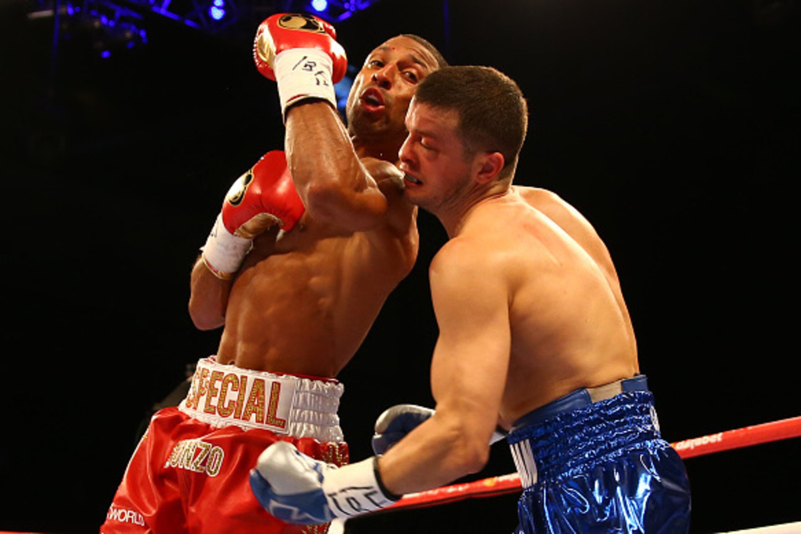 SHEFFIELD, ENGLAND - MARCH 28:  Kell Brook in action against Jo Jo Dan during their IBF World Welterweight Title Fight at the Motorpoint Arena on March 28, 2015 in Sheffield, England.  (Photo by Richard Heathcote/Getty Images)
