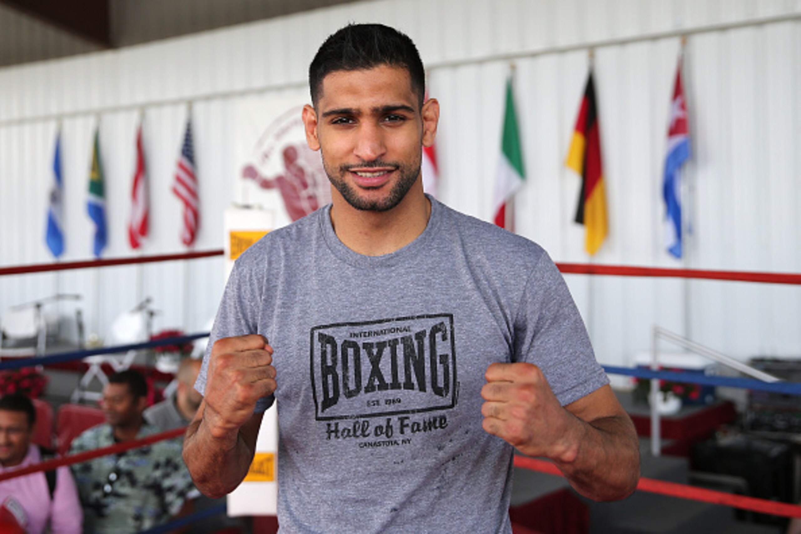 CANASTOTA, NY - JUNE 13: Boxing champion Amir Khan poses after his boxing demo at the International Boxing Hall of Fame induction Weekend of Champions events on June 13, 2015 in Canastota, New York. (Photo by Alex Menendez/Getty Images)