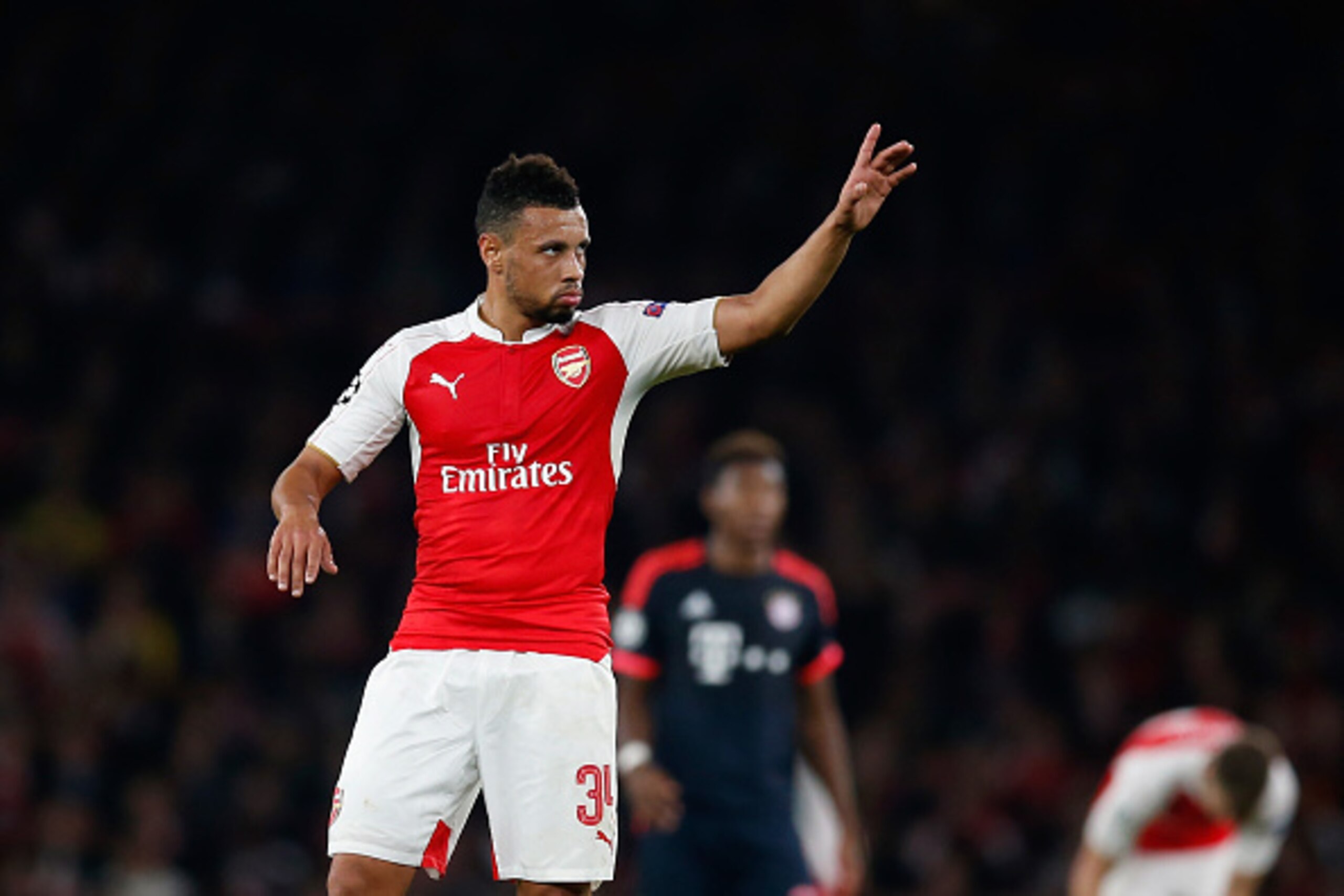 LONDON, ENGLAND - OCTOBER 20:  Francis Coquelin of Arsenal gestures during the UEFA Champions League Group F match between Arsenal FC and FC Bayern Munchen at the Emirates Stadium on October 20, 2015 in London, United Kingdom.  (Photo by Boris Streubel/Ge