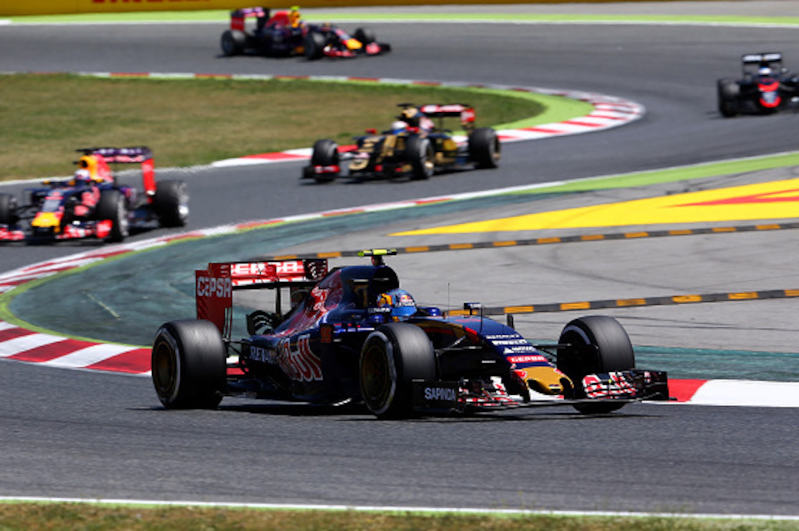 MONTMELO, SPAIN - MAY 10:  Carlos Sainz of Spain and Scuderia Toro Rosso drives during the Spanish Formula One Grand Prix at Circuit de Catalunya on May 10, 2015 in Montmelo, Spain.  (Photo by Mark Thompson/Getty Images)