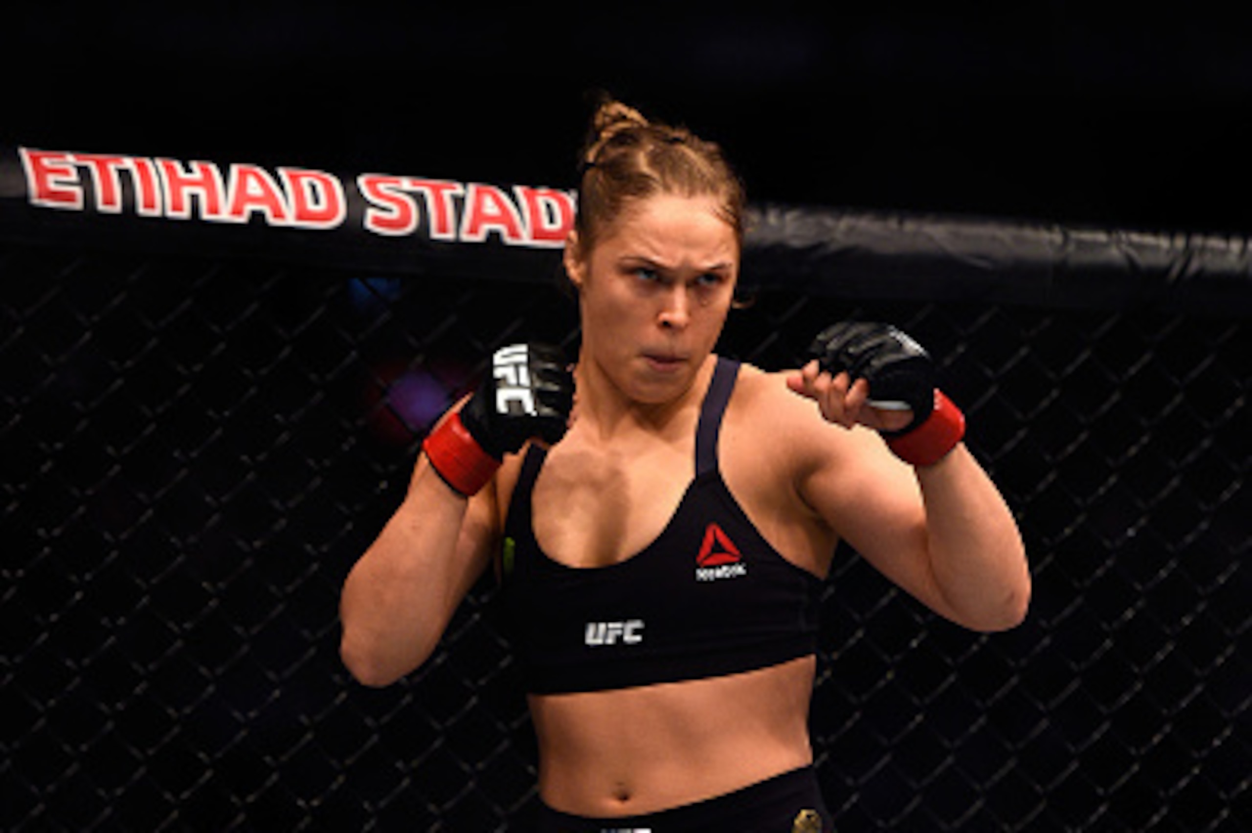MELBOURNE, AUSTRALIA - NOVEMBER 15: Ronda Rousey waits in her corner before facing Holly Holm in their women's bantamweight championship bout during the UFC 193 event at Etihad Stadium on November 15, 2015 in Melbourne, Australia. (Photo by Jeff Bottari/ MELBOURNE, AUSTRALIA - NOVEMBER 15: Ronda Rousey waits in her corner before facing Holly Holm in their women's bantamweight championship bout during the UFC 193 event at Etihad Stadium on November 15, 2015 in Melbourne, Australia. (Photo by Jeff Bottari/