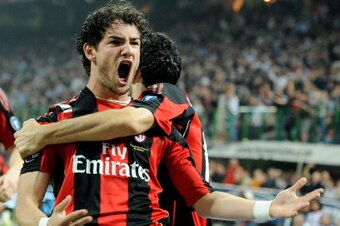 MILAN, ITALY - APRIL 02:  Alexandre Pato of AC Milan celebrates scoring the first goal during the Serie A match between AC Milan and FC Internazionale Milano at Stadio Giuseppe Meazza on April 2, 2011 in Milan, Italy.  (Photo by Claudio Villa/Getty Images