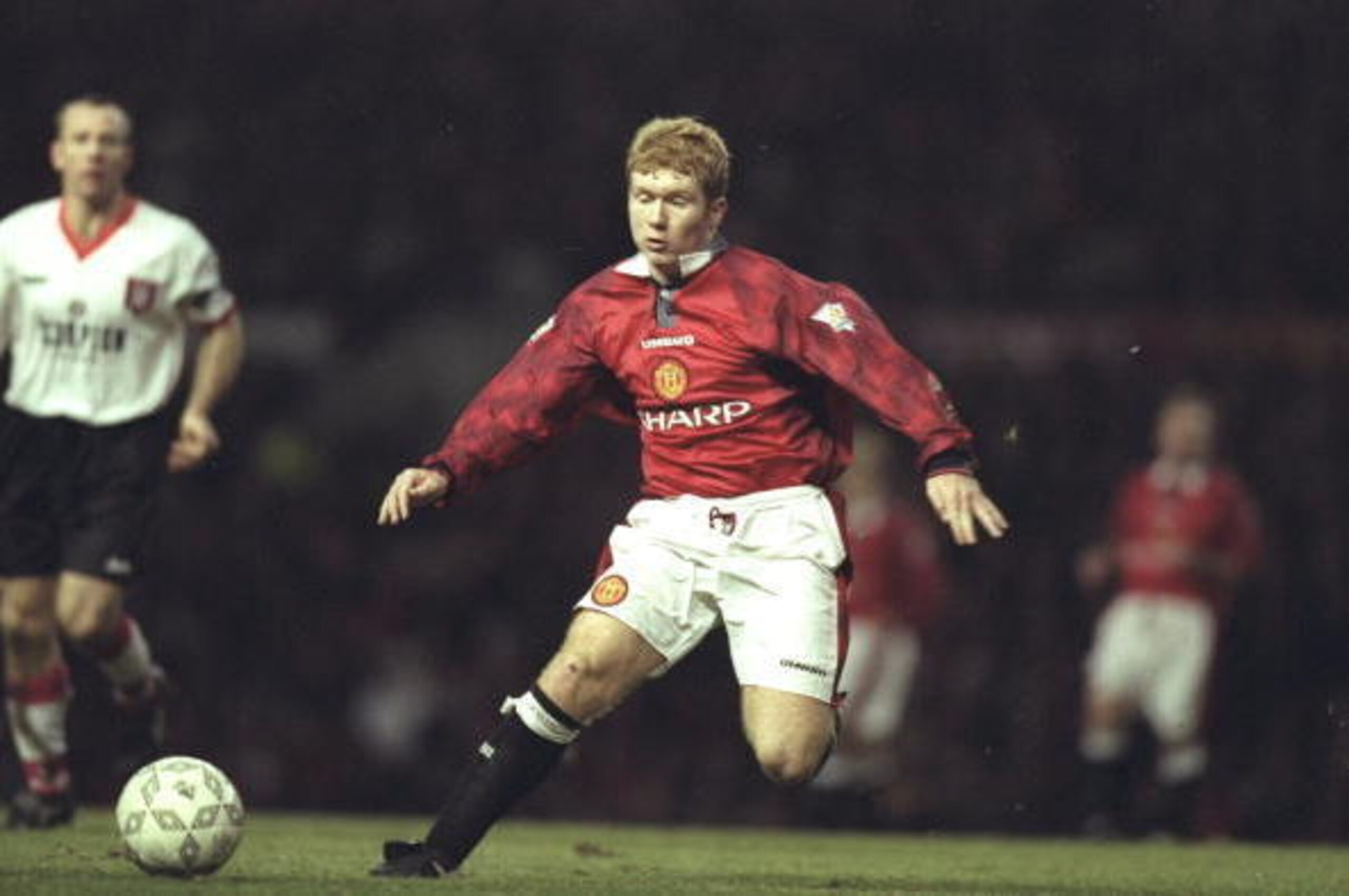 21 Dec 1996:  Paul Scholes of Manchester United in action during an FA Carling Premiership match against Sunderland at Old Trafford in Manchester, England. Manchester United won the match 5-0. \ Mandatory Credit: Mark  Thompson/Allsport