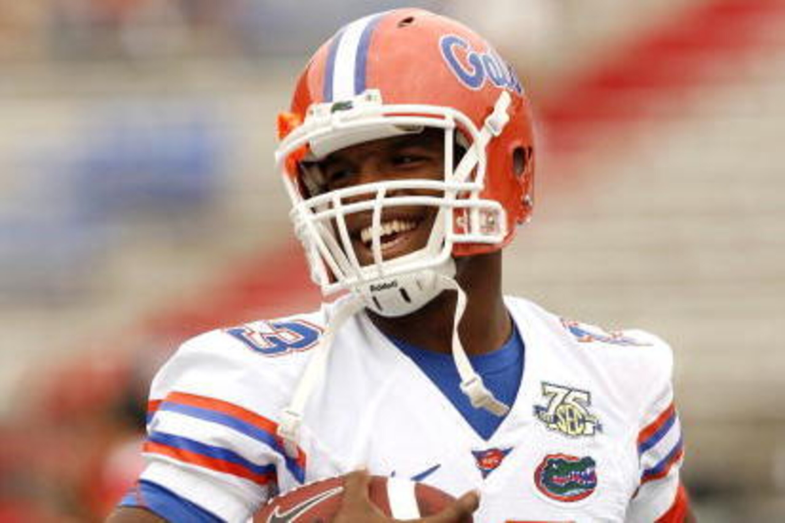 OXFORD, MS - SEPTEMBER 22: Cameron Newton #13 of the Florida Gators smiles during warmups before a game against the Mississippi Rebels on September 22, 2007 at Vaught-Hemingway Stadium/Hollingsworth Field in Oxford, Mississippi. Florida won  30-24. (Photo