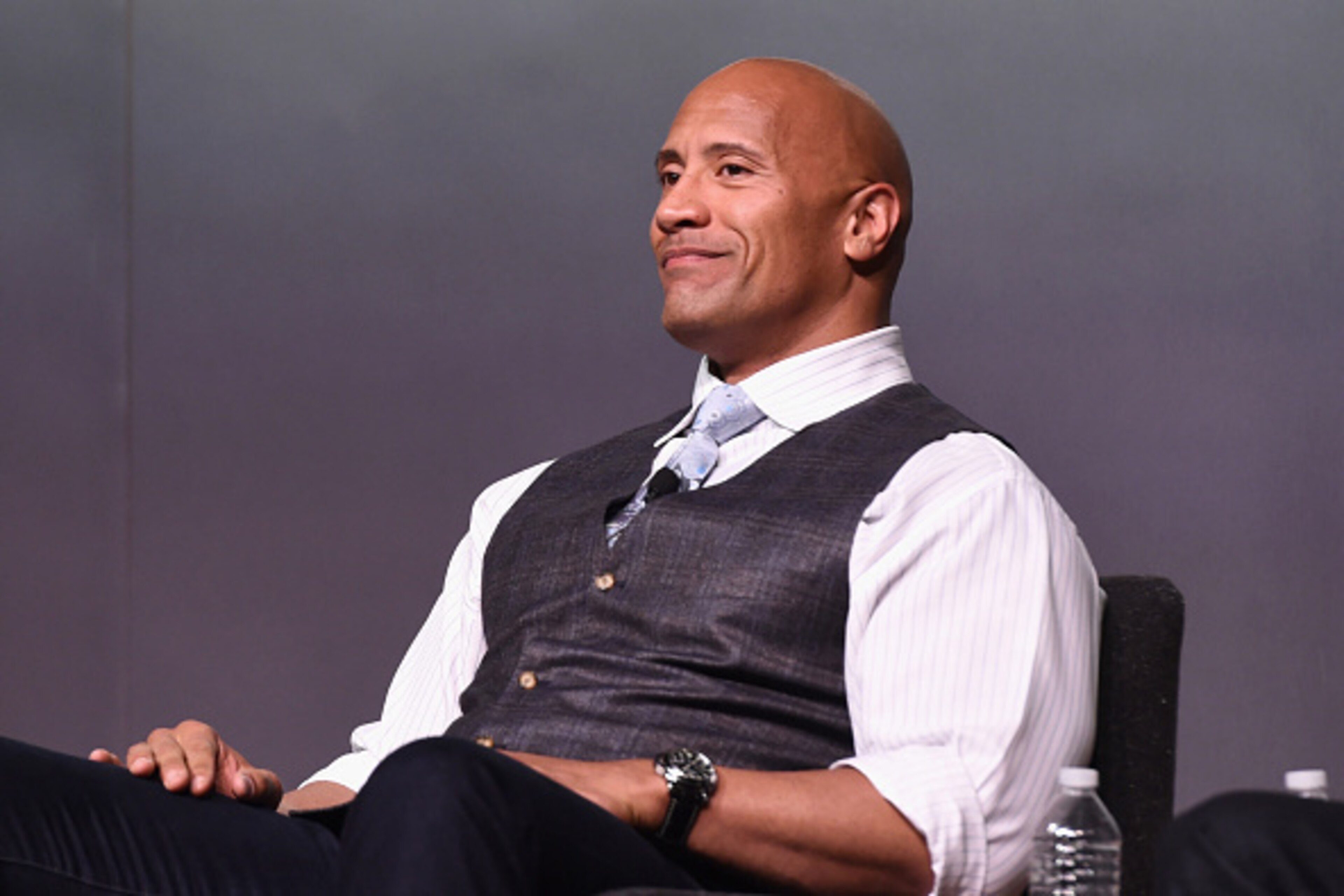 NEW YORK, NY - NOVEMBER 09:  Actor Dwayne 'The Rock' Johnson speaks onstage during 'The Next Intersection For Hollywood with William Morris Endeavor's Ari Emanuel, Patrick Whitesell and Dwayne 'The Rock' Johnson' at the Fast Company Innovation Festival on