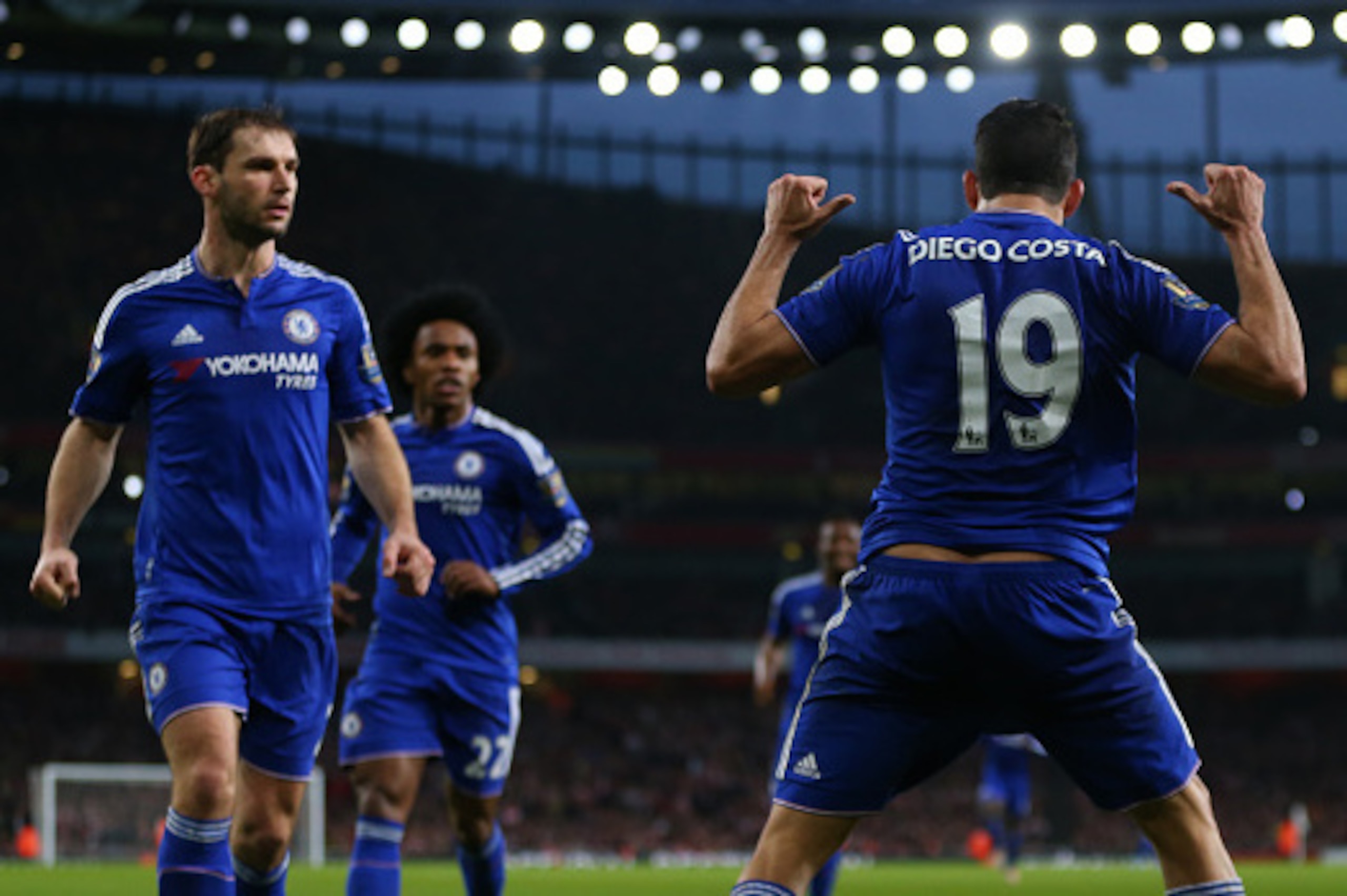 LONDON, ENGLAND - JANUARY 24: Diego Costa of Chelsea celebrates after he scores to make it 0-1 during the Barclays Premier League match between Arsenal and Chelsea at the Emirates Stadium on January 24, 2016 in London, England. (Photo by Catherine Ivill LONDON, ENGLAND - JANUARY 24: Diego Costa of Chelsea celebrates after he scores to make it 0-1 during the Barclays Premier League match between Arsenal and Chelsea at the Emirates Stadium on January 24, 2016 in London, England. (Photo by Catherine Ivill