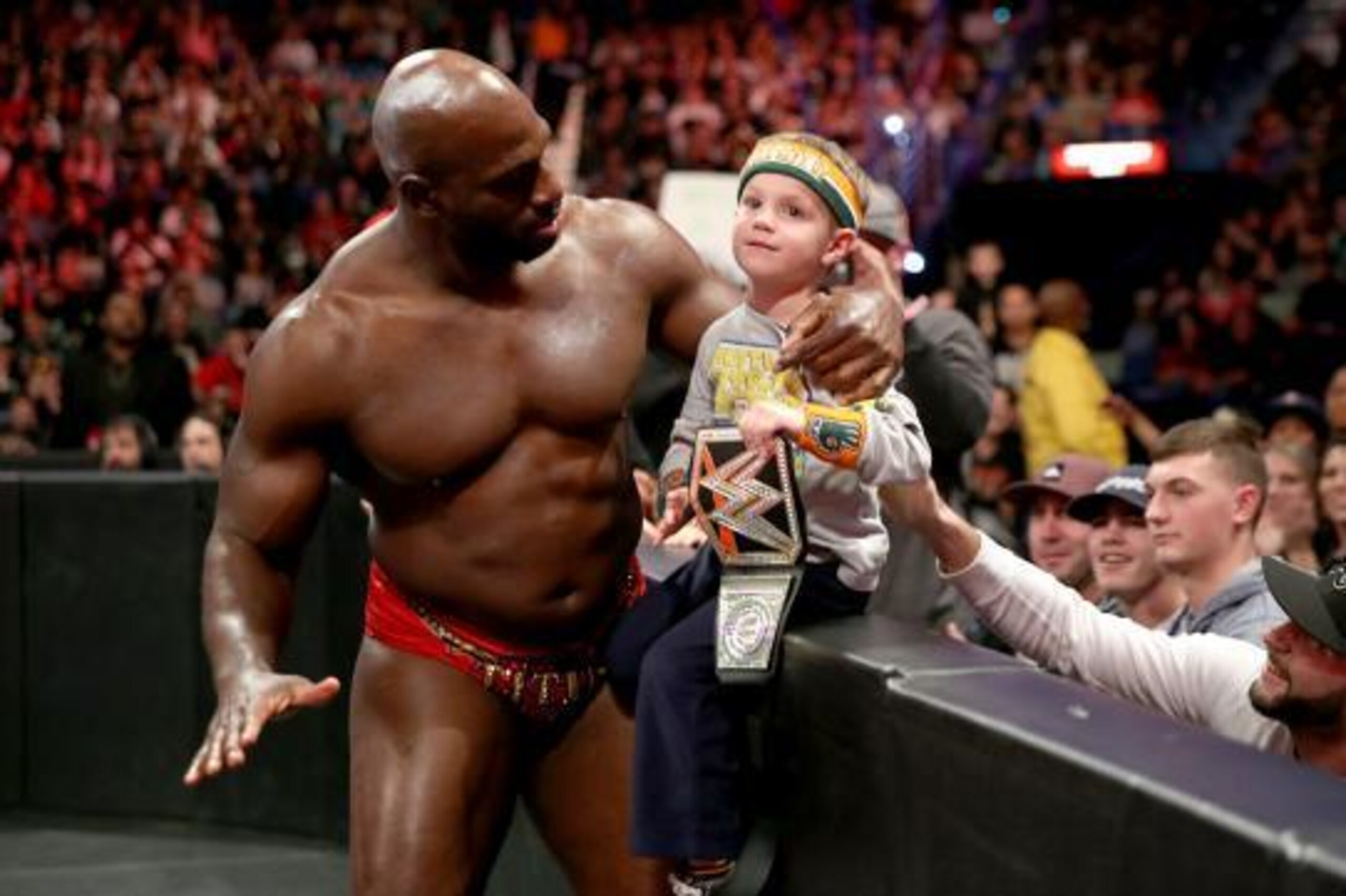 Titus O'Neil has a special connection with young fans. Titus O'Neil has a special connection with young fans.
