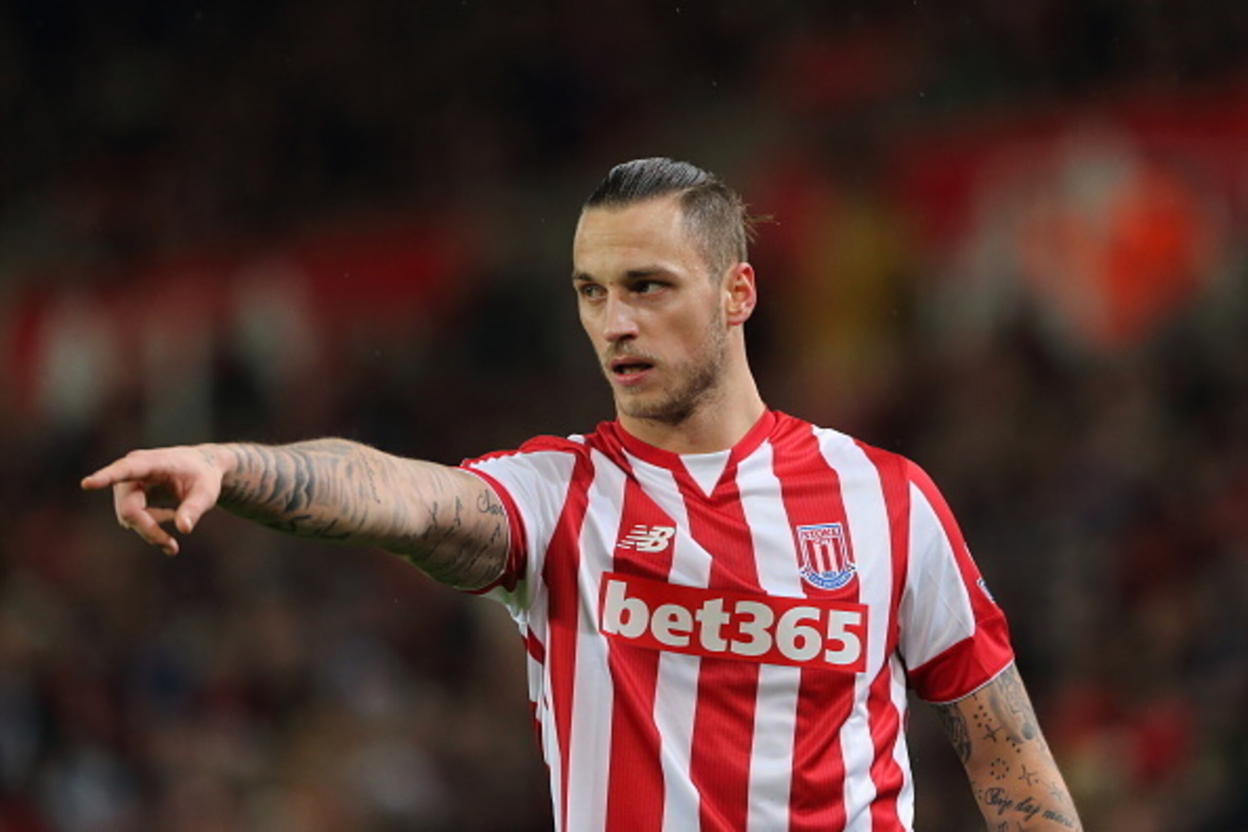STOKE-ON-TRENT, ENGLAND - JANUARY 13:  Marko Arnautovic of Stoke City during the Barclays Premier League match between Stoke City and Norwich City at the Britannia Stadium on January 13, 2016 in Stoke-on-Trent, England.  (Photo by Matthew Ashton - AMA/Get