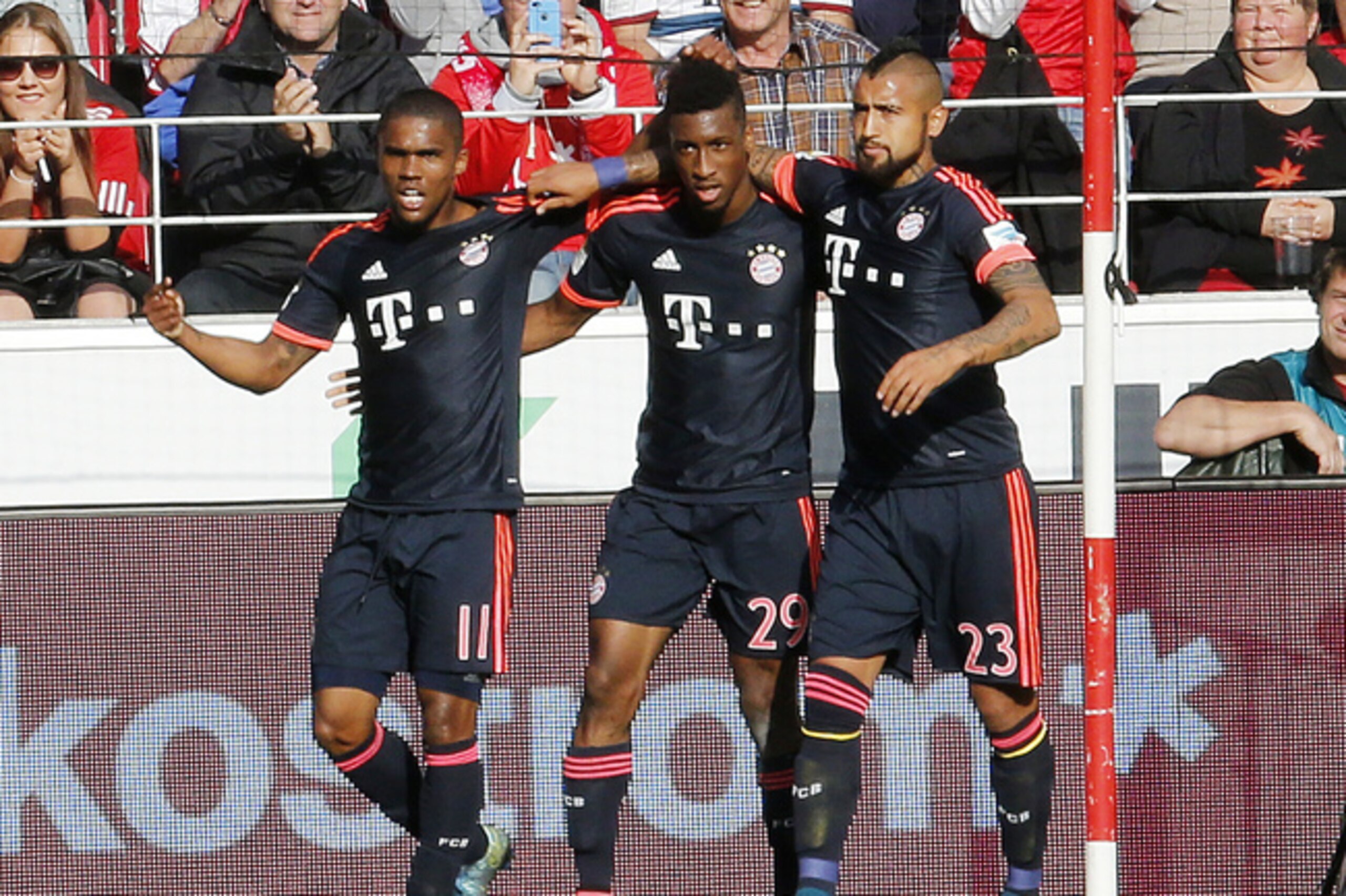Douglas Costa (left) and Kingsley Coman (centre) are emerging as central pieces to a new, developing Bayern. Douglas Costa (left) and Kingsley Coman (centre) are emerging as central pieces to a new, developing Bayern.