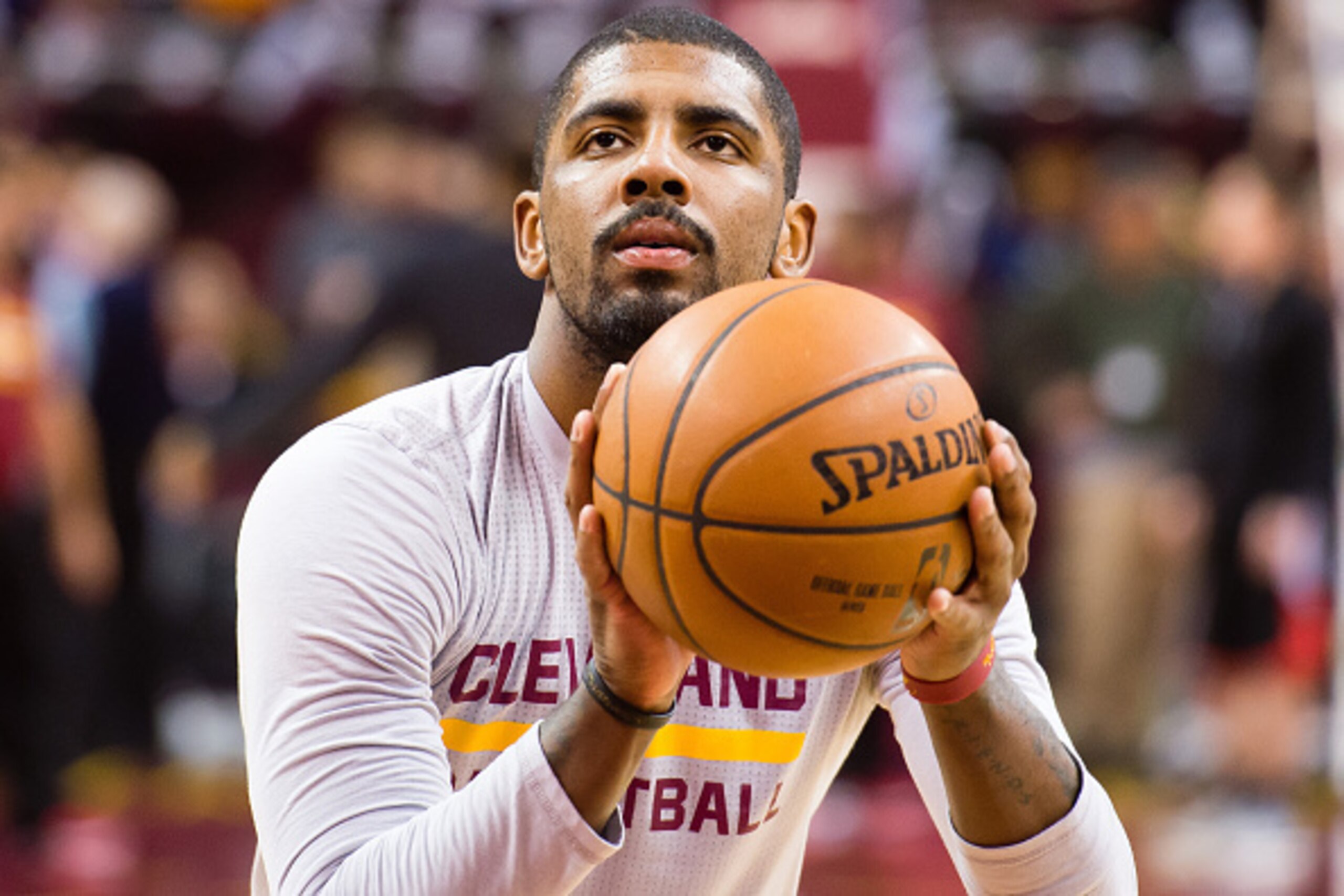 CLEVELAND, OH - JANUARY 23: Kyrie Irving #2 of the Cleveland Cavaliers warms up prior to the game against the Chicago Bulls at Quicken Loans Arena on January 23, 2016 in Cleveland, Ohio. NOTE TO USER: User expressly acknowledges and agrees that, by downlo CLEVELAND, OH - JANUARY 23: Kyrie Irving #2 of the Cleveland Cavaliers warms up prior to the game against the Chicago Bulls at Quicken Loans Arena on January 23, 2016 in Cleveland, Ohio. NOTE TO USER: User expressly acknowledges and agrees that, by downlo