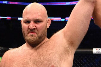 NEW ORLEANS, LA - JUNE 06:   Ben Rothwell celebrates his submission victory over Matt Mitrione in their heavyweight bout during the UFC event at the Smoothie King Center on June 6, 2015 in New Orleans, Louisiana. (Photo by Josh Hedges/Zuffa LLC/Zuffa LLC 