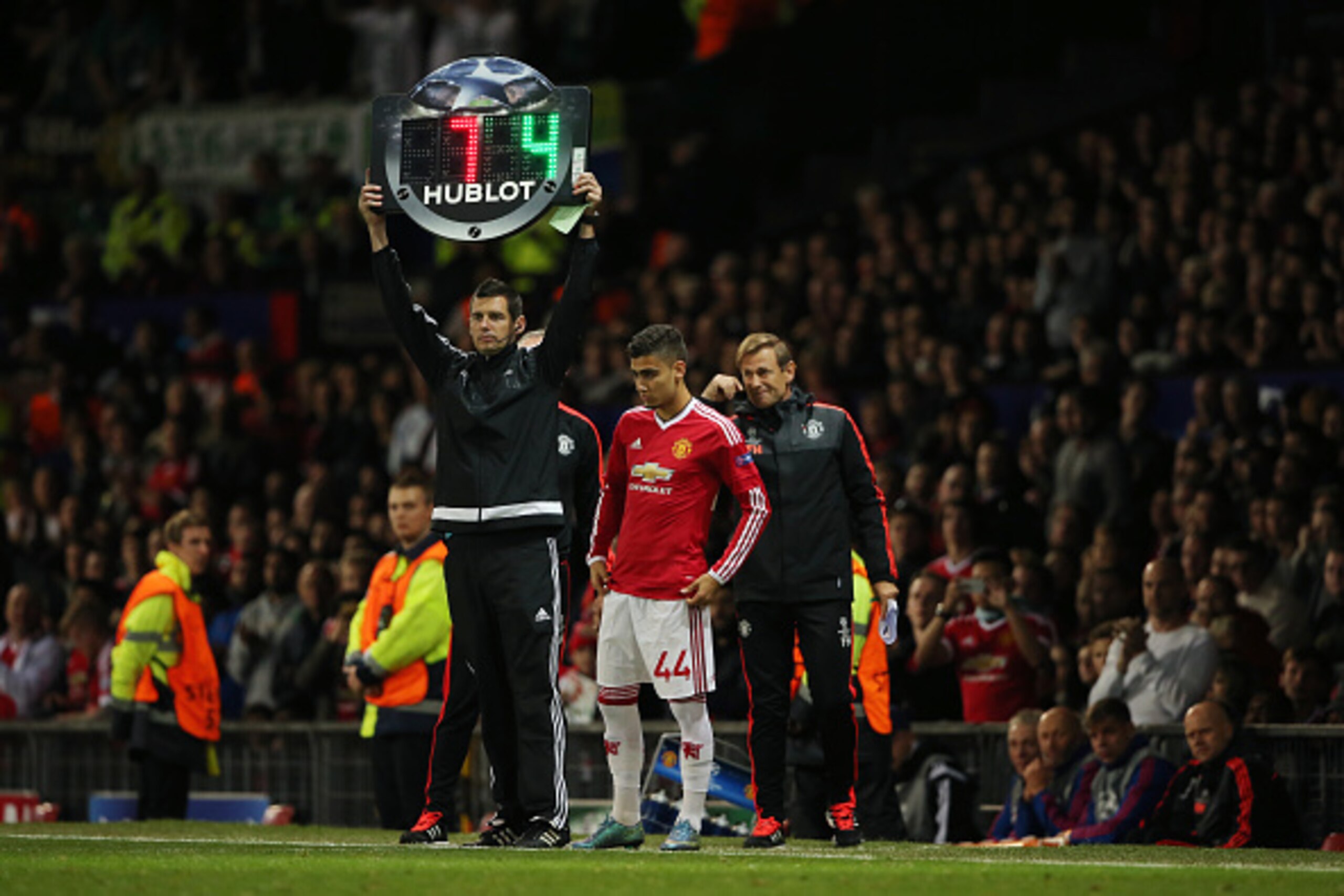 MANCHESTER, ENGLAND - SEPTEMBER 30: Andreas Pereira of Manchester United makes his UEFA Champions League debut during the UEFA Champions League match between Manchester United and Wolfsburg at Old Trafford on September 30, 2015 in Manchester, United Kingd MANCHESTER, ENGLAND - SEPTEMBER 30: Andreas Pereira of Manchester United makes his UEFA Champions League debut during the UEFA Champions League match between Manchester United and Wolfsburg at Old Trafford on September 30, 2015 in Manchester, United Kingd