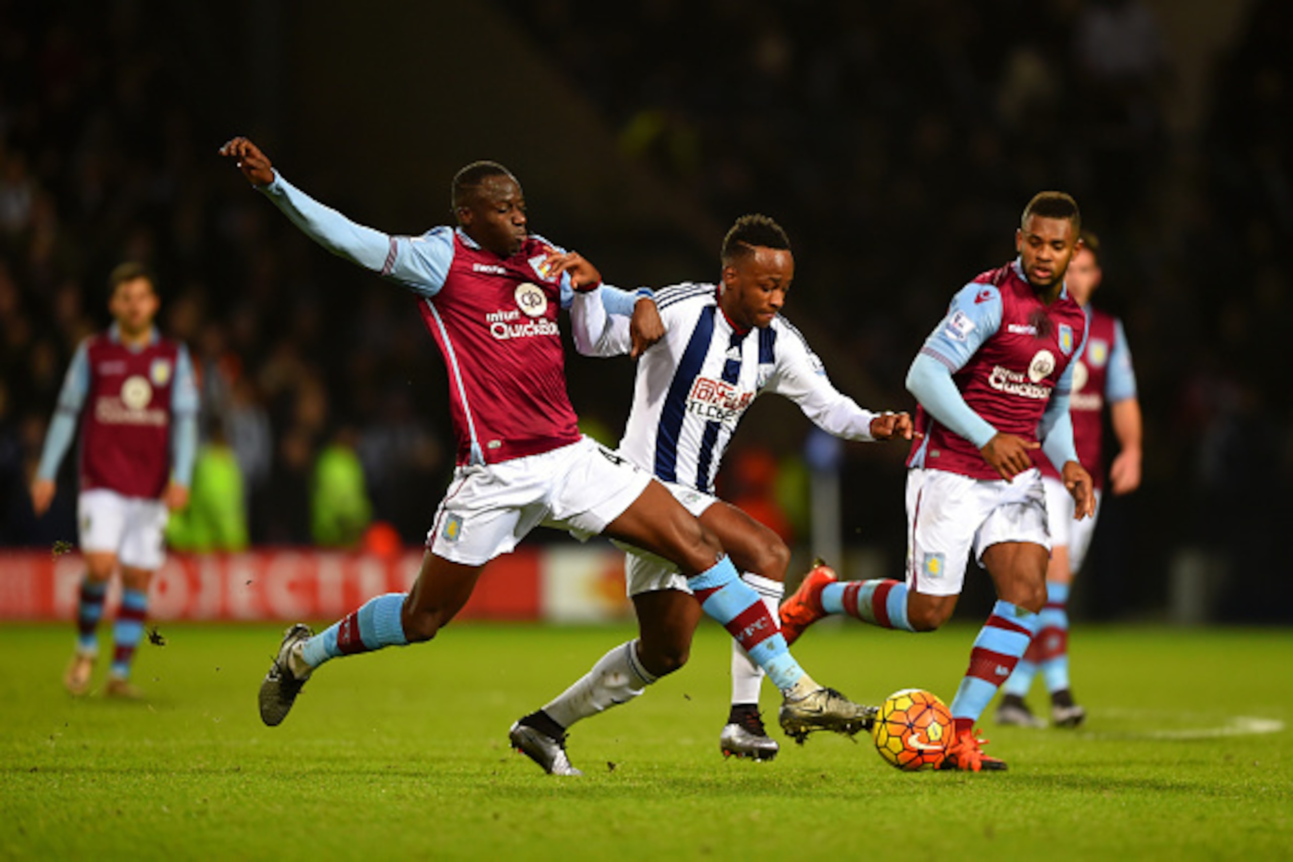 WEST BROMWICH, ENGLAND - JANUARY 23:  Saido Berahino of West Bromwich Albion and Aly Cissokho of Aston Villa during the Barclays Premier League match between West Bromwich Albion and Aston Villa at The Hawthorns on January 23, 2016 in West Bromwich, Engla