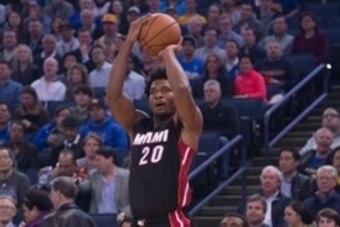 January 11, 2016; Oakland, CA, USA; Miami Heat forward Justise Winslow (20) shoots the basketball during the first quarter against the Golden State Warriors at Oracle Arena. The Warriors defeated the Heat 111-103. Mandatory Credit: Kyle Terada-USA TODAY S