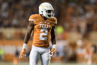AUSTIN, TX - SEPTEMBER 12:  Kris Boyd #2 of the Texas Longhorns looks on against the Rice Owls on September 12, 2015 at Darrell K Royal-Texas Memorial Stadium in Austin, Texas.  (Photo by Cooper Neill/Getty Images)