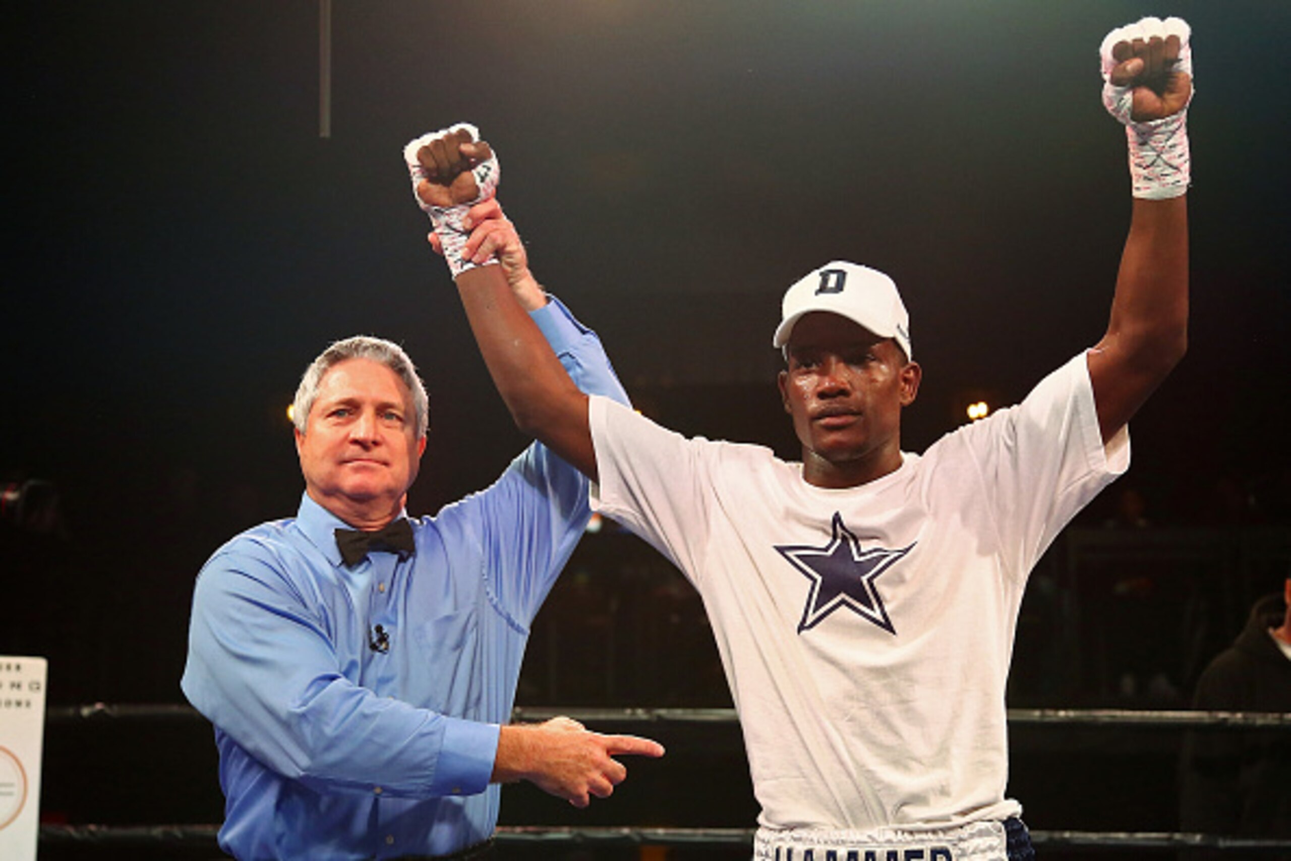 DALLAS, TX - NOVEMBER 28:  Erickson Lubin celebrates his victory over Alexis Camacho in the second round of the welterweight bout during the Premier Boxing Champions at Bomb Factory on November 28, 2015 in Dallas, Texas.  (Photo by Sarah Crabill/Getty Ima
