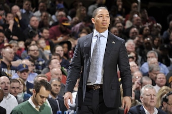 CLEVELAND, OH - JANUARY 25: Head coach, Tyronn Lue of the Cleveland Cavaliers during the game against the Minnesota Timberwolves on January 25, 2016 at Quicken Loans Arena in Cleveland, Ohio. NOTE TO USER: User expressly acknowledges and agrees that, by d