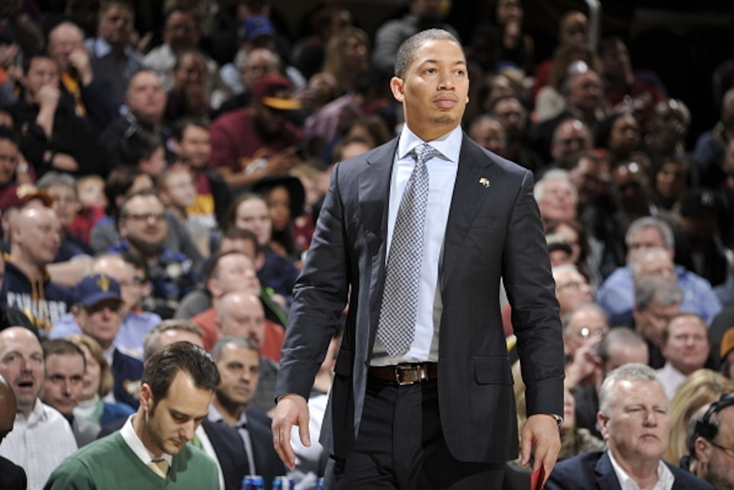 CLEVELAND, OH - JANUARY 25: Head coach, Tyronn Lue of the Cleveland Cavaliers during the game against the Minnesota Timberwolves on January 25, 2016 at Quicken Loans Arena in Cleveland, Ohio. NOTE TO USER: User expressly acknowledges and agrees that, by d