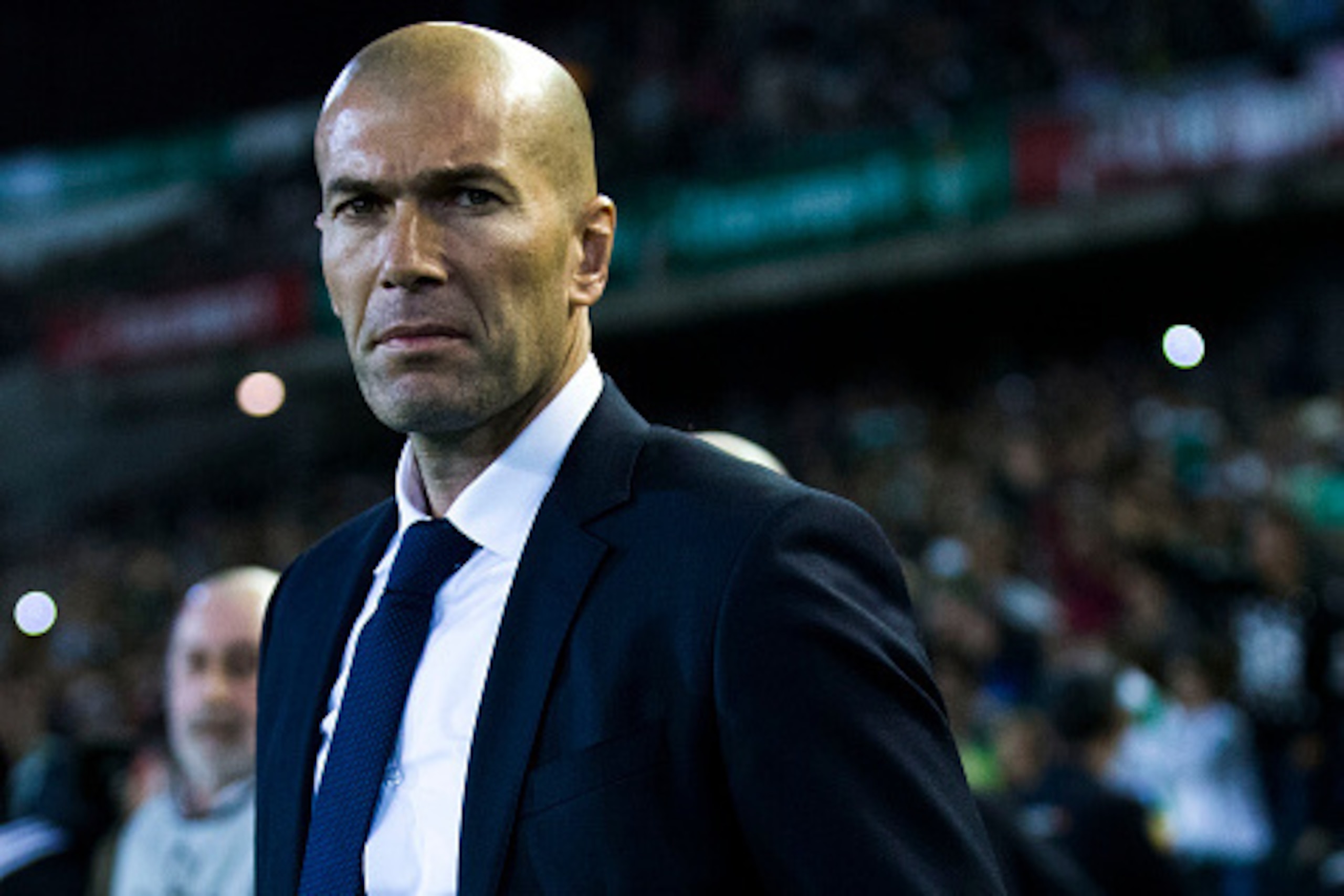 SEVILLE, SPAIN - JANUARY 24: Head coach Zinedine Zidane of Real Madrid CF looks on prior to start the La Liga match between Real Betis Balompie and Real Madrid CF at Estadio Benito Villamarin on January 24, 2016 in Seville, Spain.  (Photo by Gonzalo Arroy