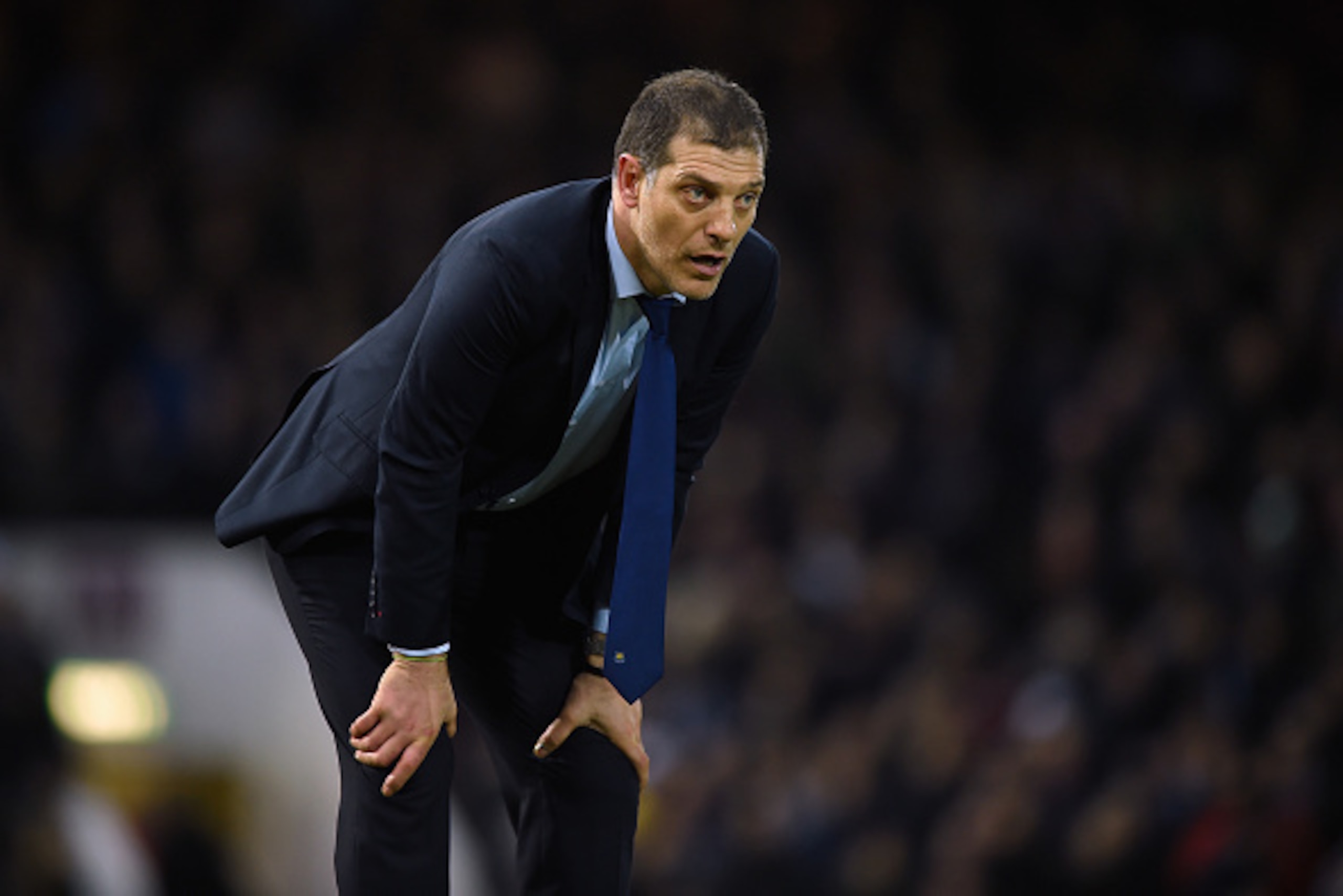LONDON, ENGLAND - JANUARY 23:  West Ham manager Slaven Bilic looks on during the Barclays Premier League match between West Ham United and Manchester City at Boleyn Ground in London, England.  (Photo by Mike Hewitt/Getty Images)