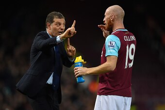 LONDON, ENGLAND - JANUARY 23:  West Ham manager Slaven Bilic gives instructions to James Collins of West Ham United during the Barclays Premier League match between West Ham United and Manchester City at Boleyn Ground in London, England.  (Photo by Mike H