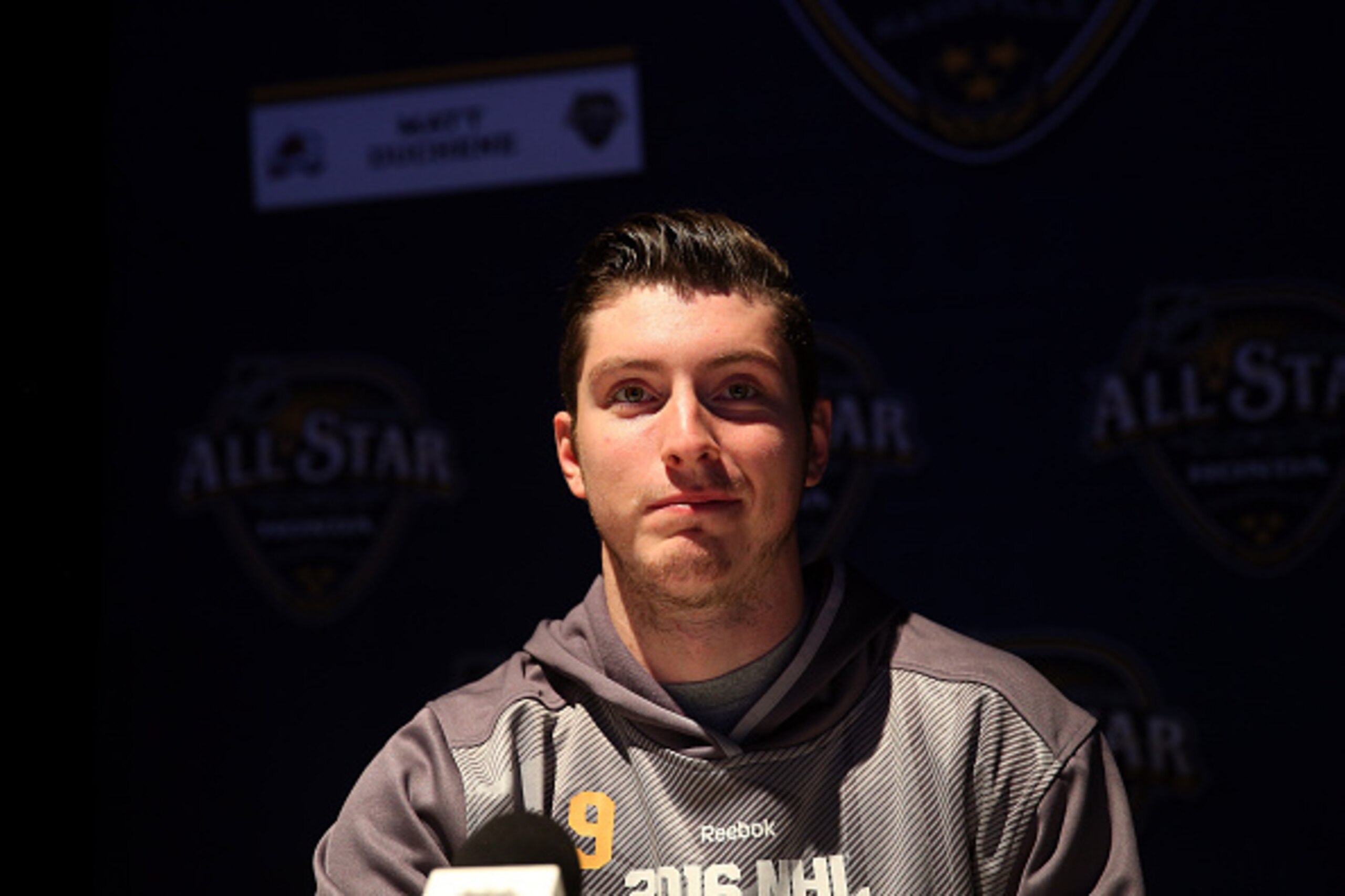 NASHVILLE, TN - JANUARY 29:  Matt Duchene #9 of the Colorado Avalanche speaks during Media Day for the 2016 NHL All-Star Game at Bridgestone Arena on January 29, 2016 in Nashville, Tennessee.  (Photo by Bruce Bennett/Getty Images)