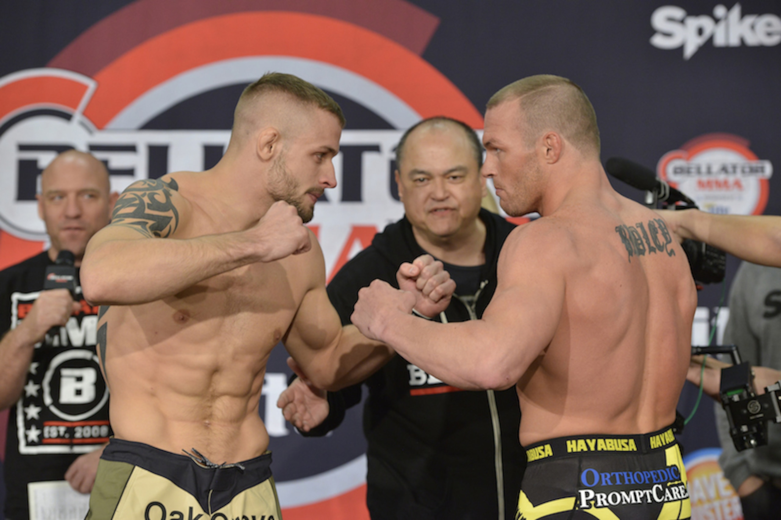 Honeycutt and Bradley face off at the weigh-in on Thursday.