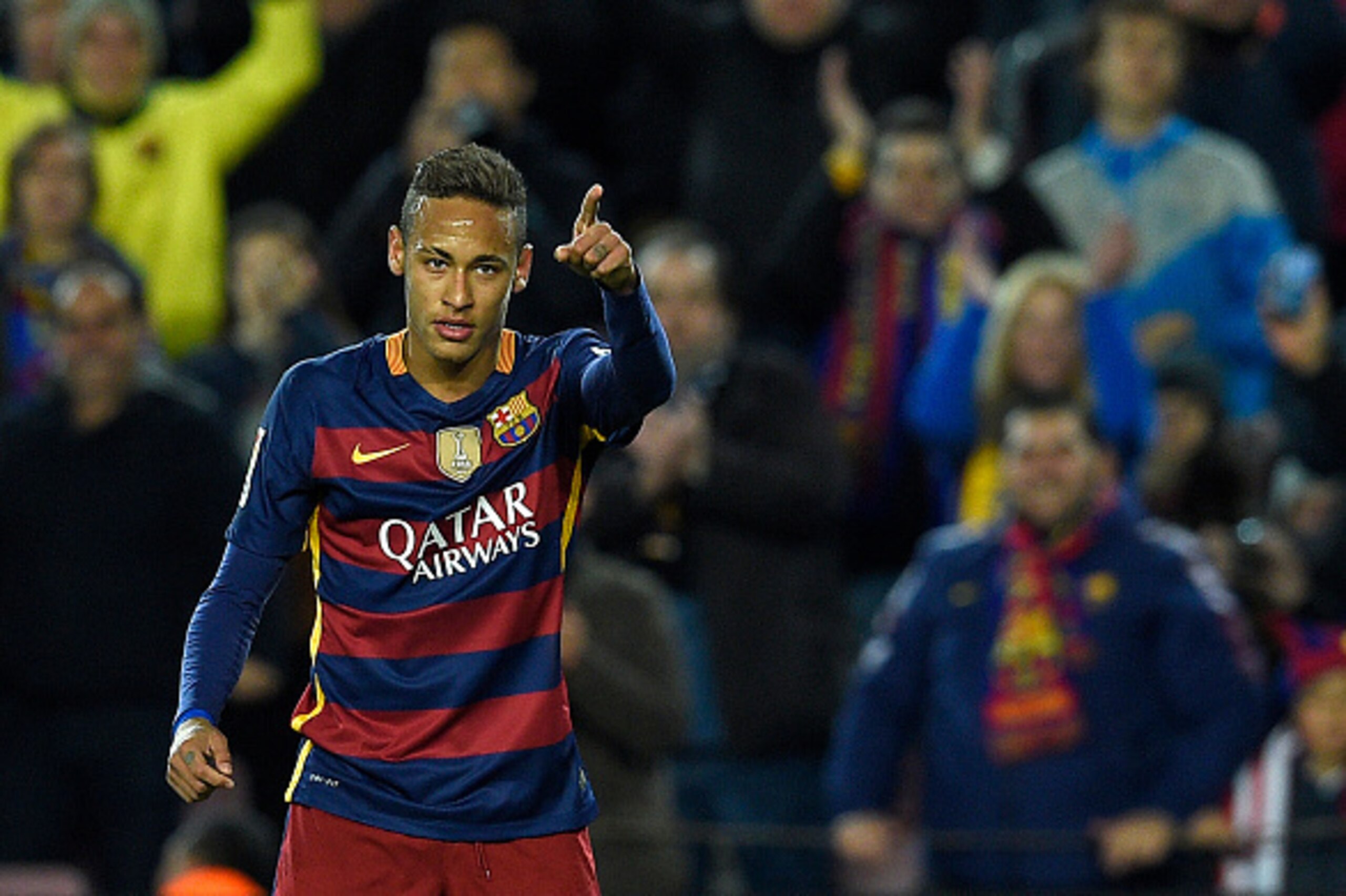 Barcelona's Brazilian forward Neymar celebrates after scoring a goal during the Spanish league football match FC Barcelona vs Athletic Club Bilbao at the Camp Nou stadium in Barcelona on January 17, 2016. AFP PHOTO/ LLUIS GENE / AFP / LLUIS GENE Barcelona's Brazilian forward Neymar celebrates after scoring a goal during the Spanish league football match FC Barcelona vs Athletic Club Bilbao at the Camp Nou stadium in Barcelona on January 17, 2016. AFP PHOTO/ LLUIS GENE / AFP / LLUIS GENE