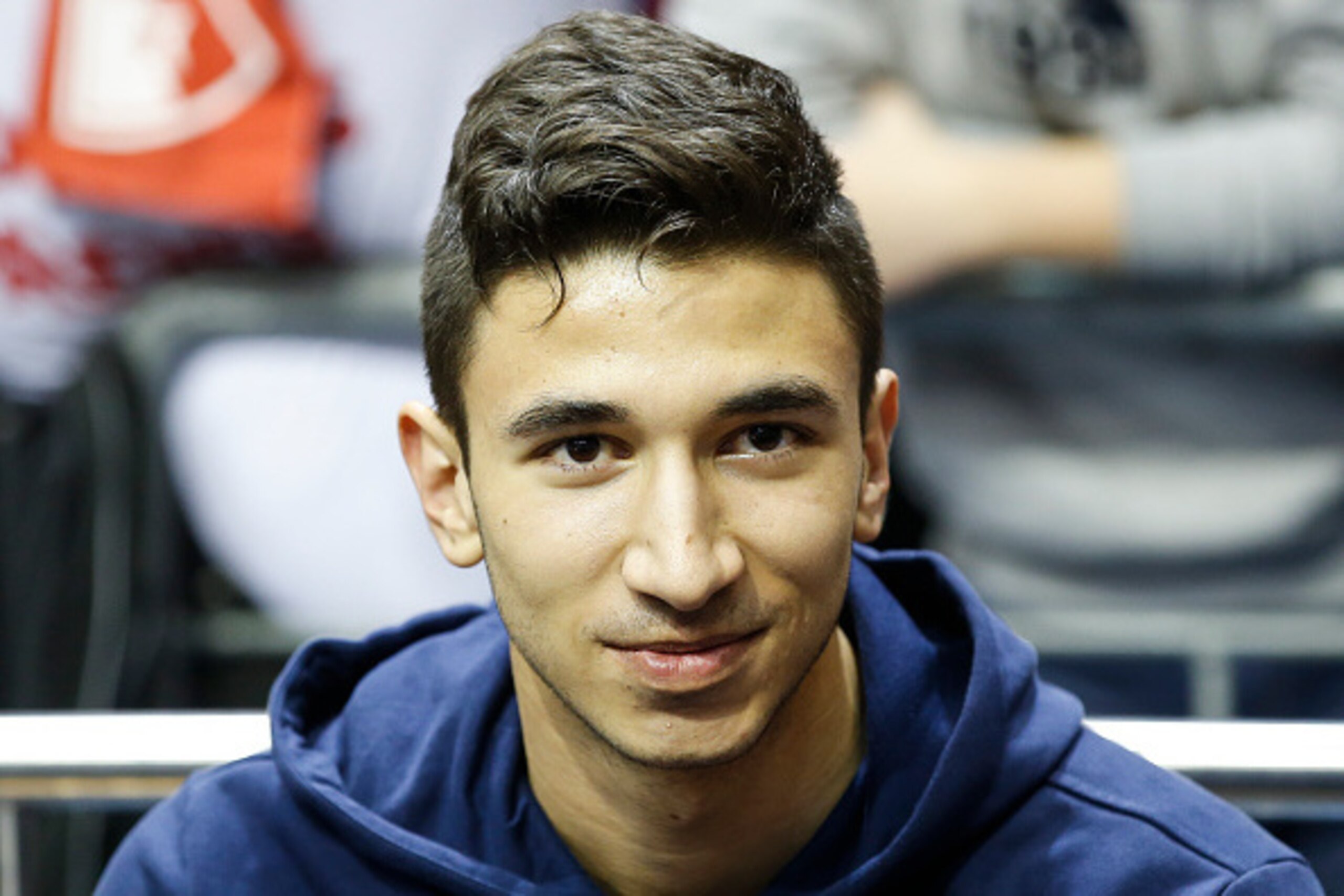 BELGRADE, SERBIA - JANUARY 29: Marko Grujic of FC Liverpool attends the 2015-2016 Turkish Airlines Euroleague Top 16 game between Crvena Zvezda Telekom Belgrade and Lokomotiv Kuban at Pionir Hall on January 29, 2016 in Belgrade, Serbia.  (Photo by Srdjan 
