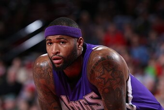 PORTLAND, OR - JANUARY 26: DeMarcus Cousins #15 of the Sacramento Kings looks on during the game against the Portland Trail Blazers on January 26, 2016 at the Moda Center Arena in Portland, Oregon. NOTE TO USER: User expressly acknowledges and agrees that
