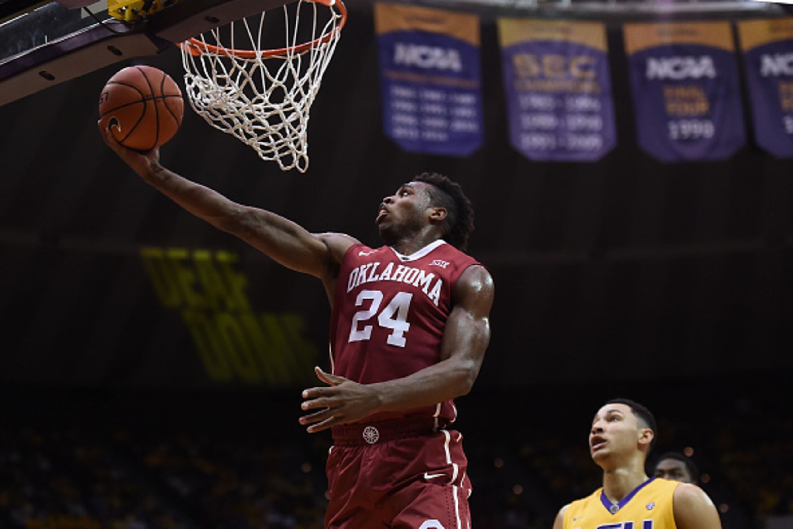 BATON ROUGE, LA - JANUARY 30: Buddy Hield #24 of the Oklahoma Sooners takes a shot during the first half of a game against the LSU Tigers at the Pete Maravich Assembly Center on January 30, 2016 in Baton Rouge, Louisiana. Oklahoma defeated LSU 77-75. (Pho
