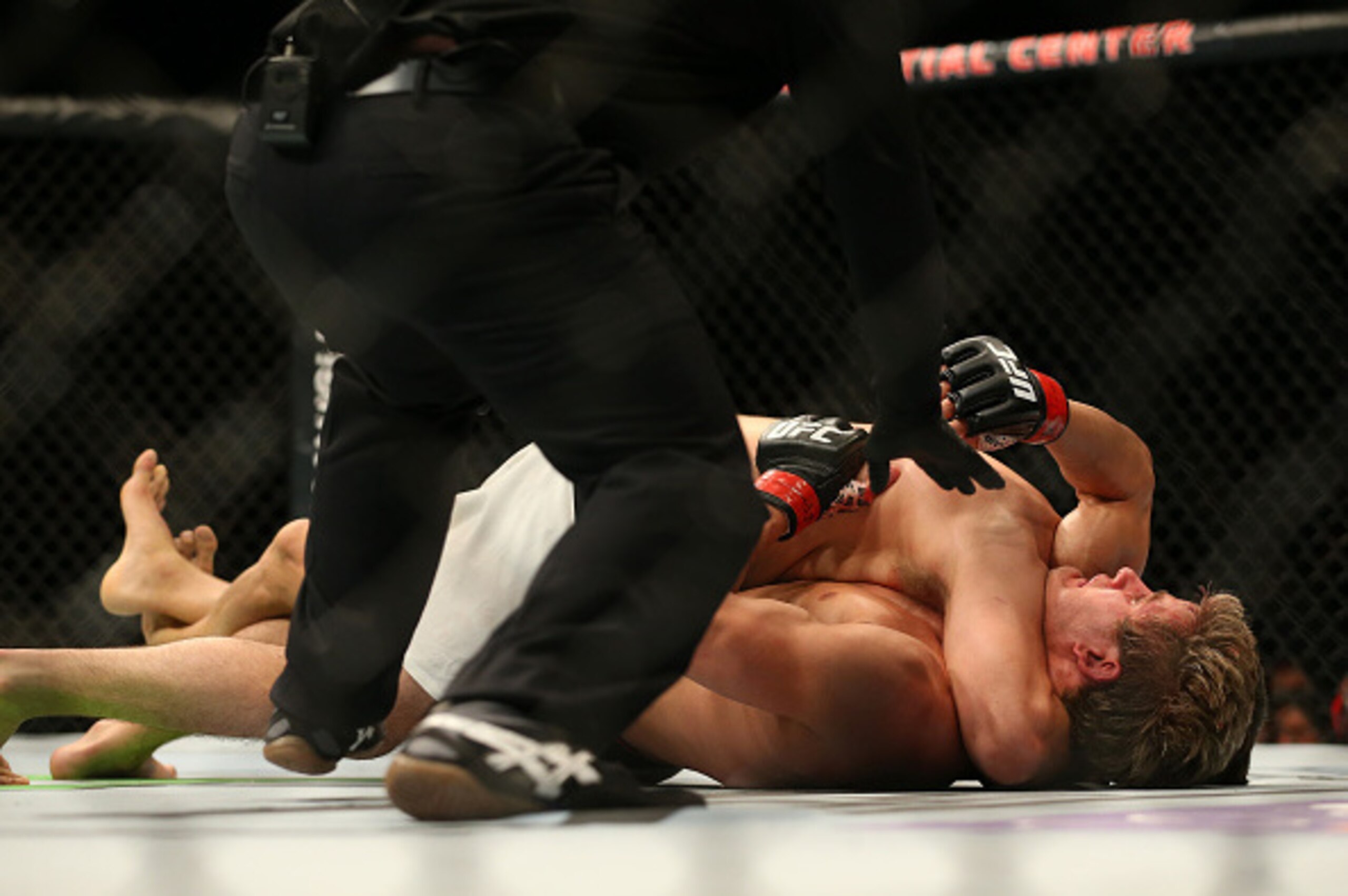 NEWARK, NJ - JANUARY 30:  Bryan Barberena (top) submits Sage Northcutt in their welterweight bout during the UFC Fight Night event at the Prudential Center on January 30, 2016 in Newark, New Jersey. (Photo by Ed Mulholland/Zuffa LLC/Zuffa LLC via Getty Im