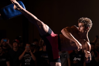HOUSTON, TX - SEPTEMBER 30:  Sage Northcutt holds an open training session for fans and media at the Westin Hotel on September 30, 2015 in Houston, Texas. (Photo by Josh Hedges/Zuffa LLC/Zuffa LLC via Getty Images)