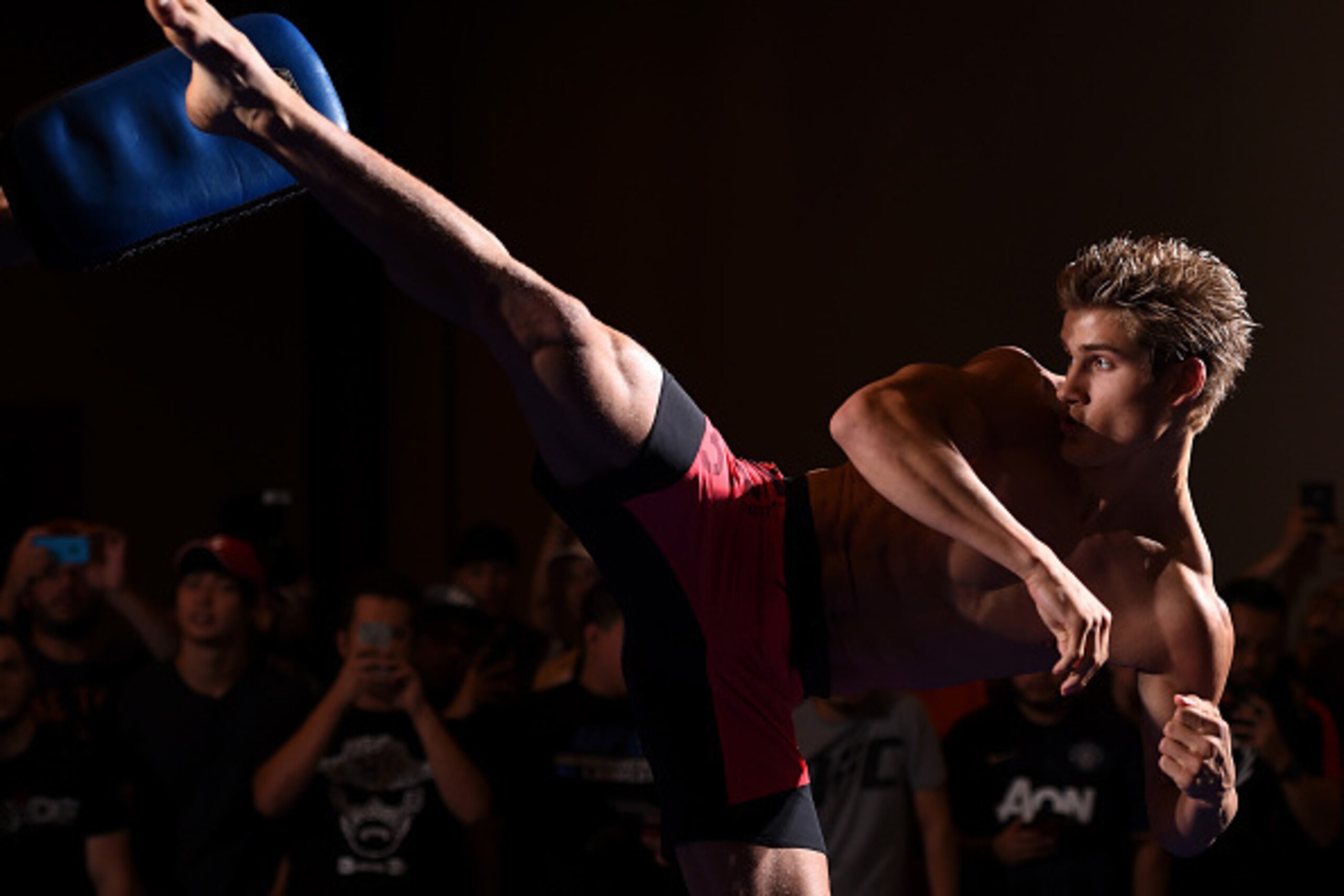 HOUSTON, TX - SEPTEMBER 30:  Sage Northcutt holds an open training session for fans and media at the Westin Hotel on September 30, 2015 in Houston, Texas. (Photo by Josh Hedges/Zuffa LLC/Zuffa LLC via Getty Images)