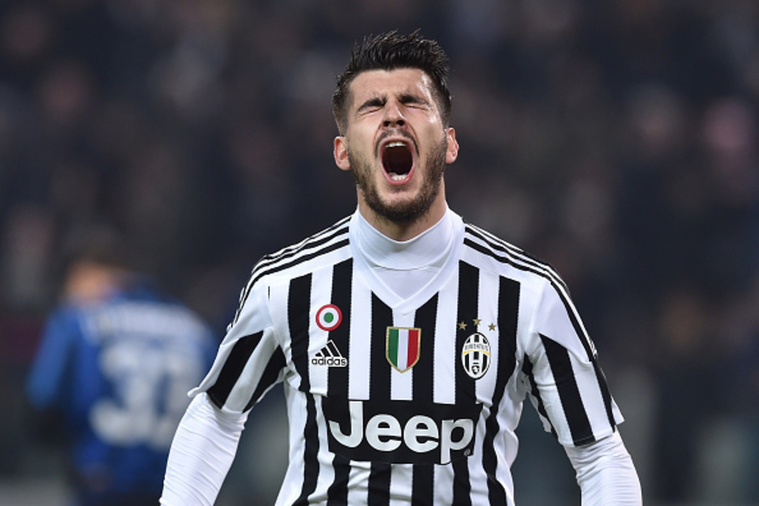 TURIN, ITALY - JANUARY 27:  Alvaro Morata of Juventus FC celebrates after scoring his second goal during the TIM Cup match between Juventus FC and FC Internazionale Milano at Juventus Arena on January 27, 2016 in Turin, Italy.  (Photo by Valerio Pennicino